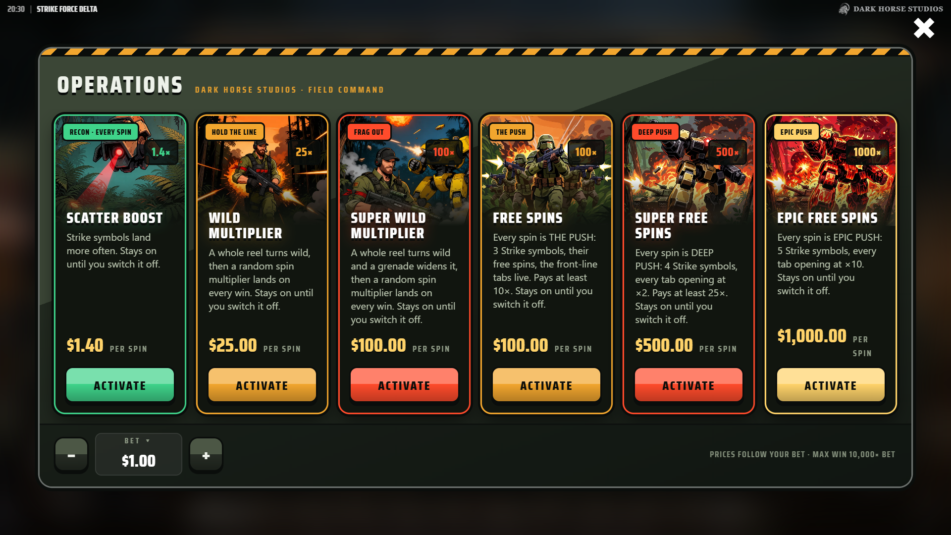 Strike Force Delta bonus buy menu