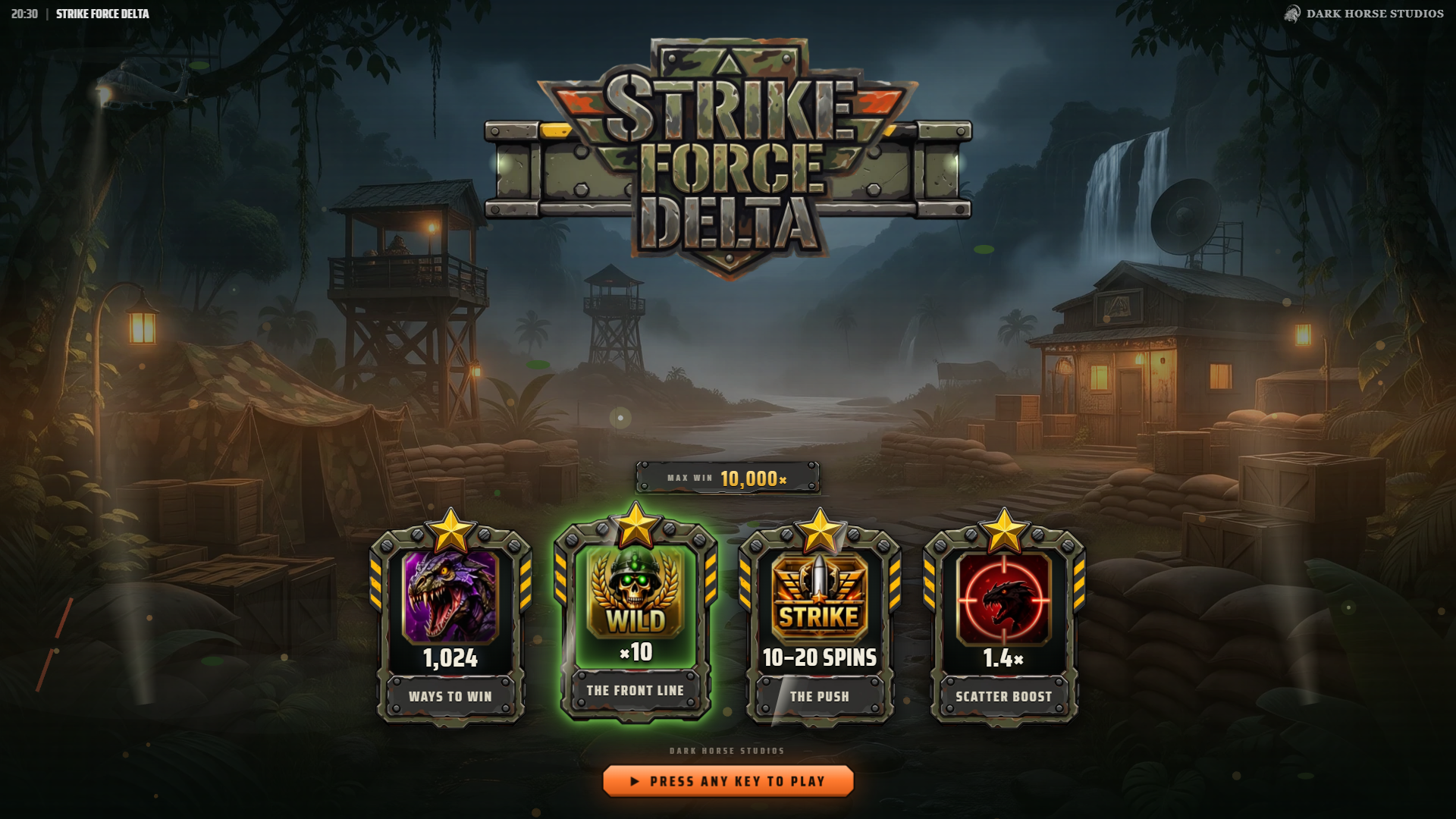 Strike Force Delta slot intro screen
