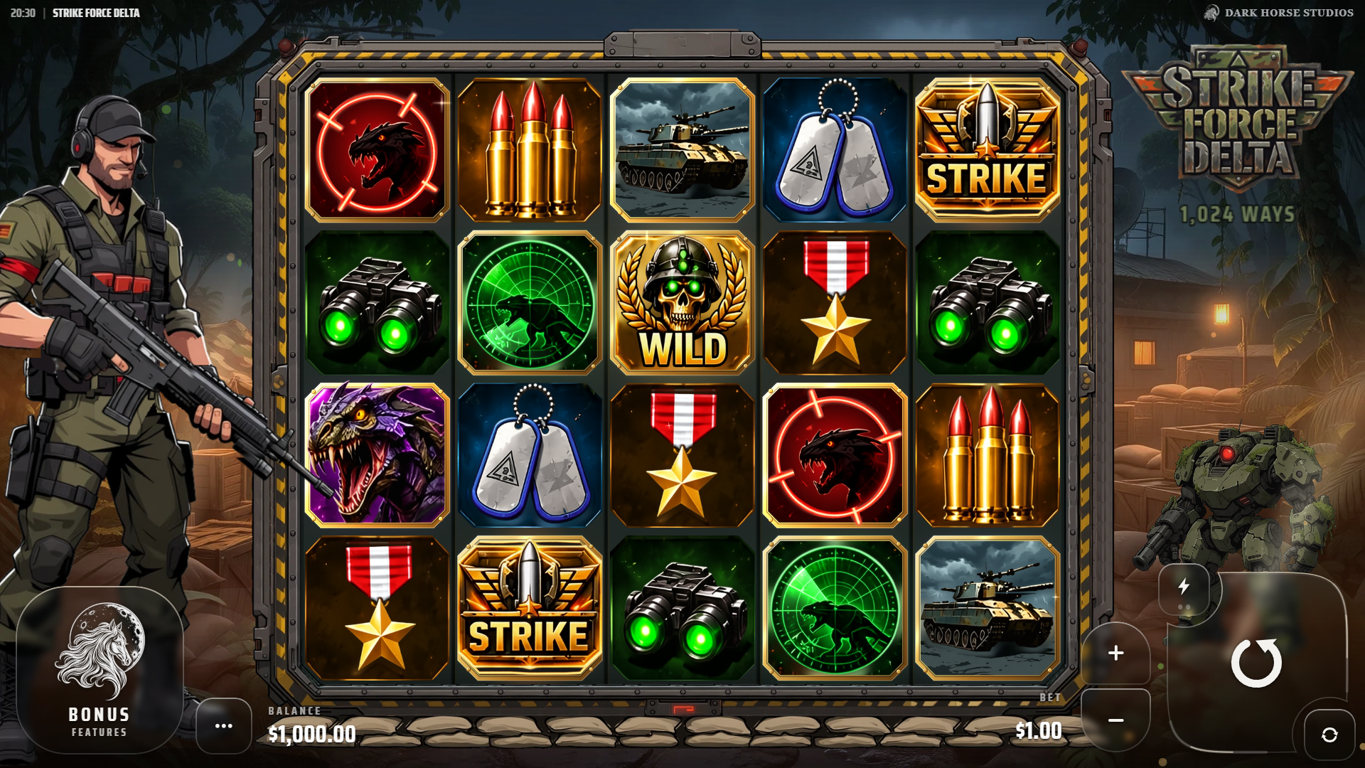 Strike Force Delta slot gameplay reels
