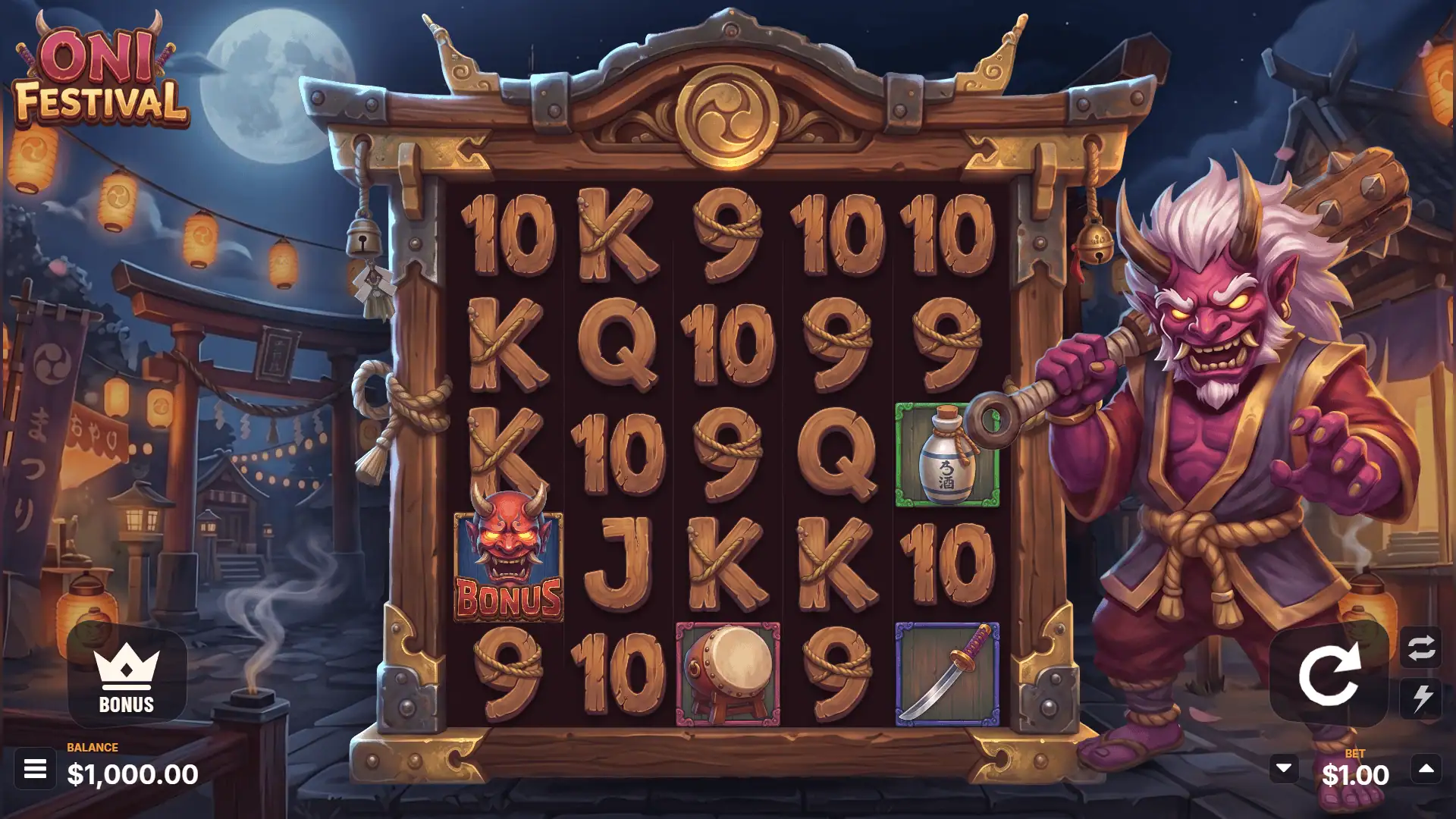 Oni Festival slot gameplay reels