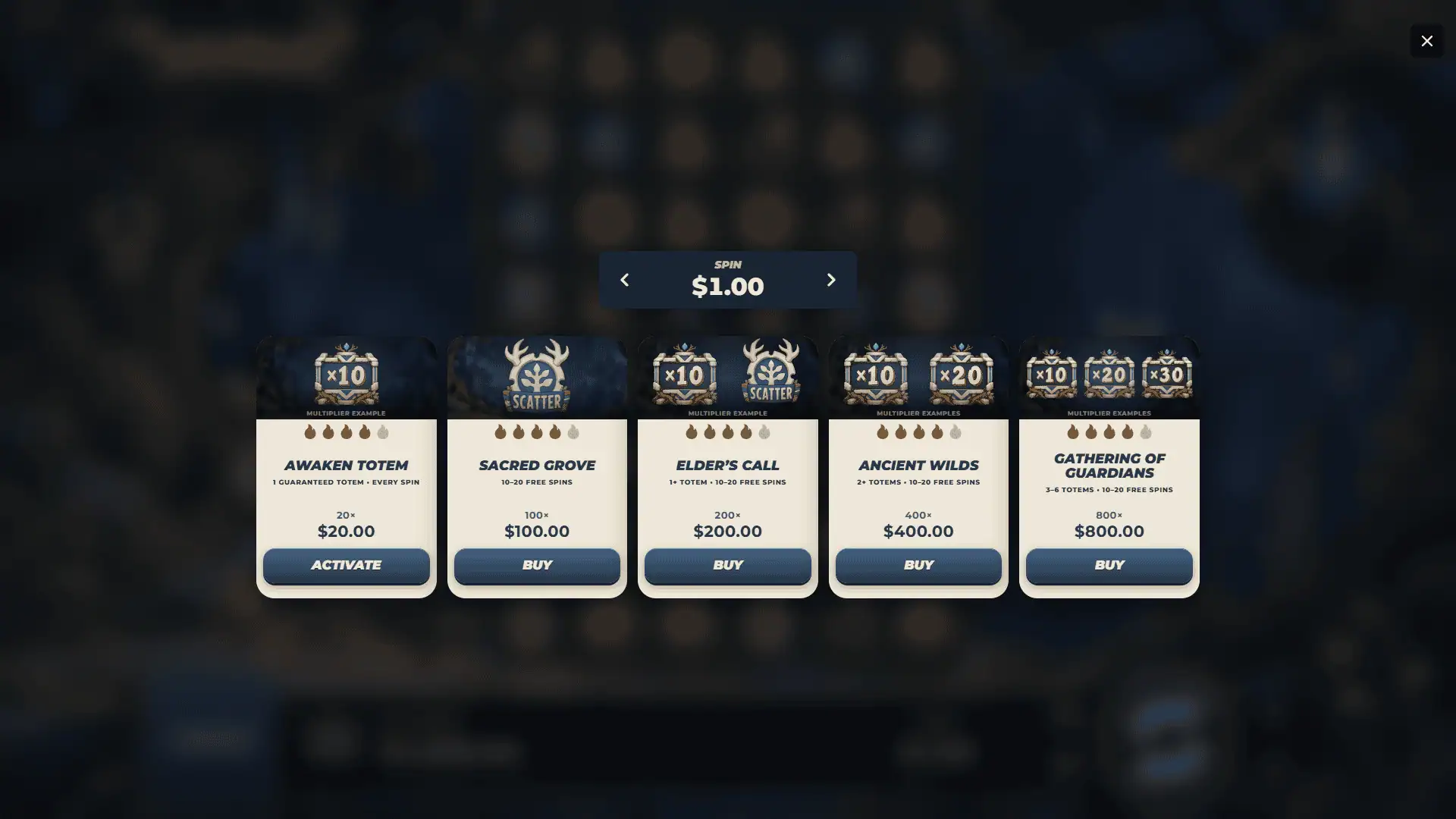 Wild Root bonus buy menu