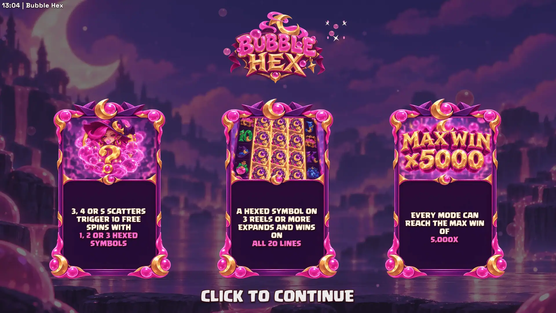 Bubble Hex slot intro screen