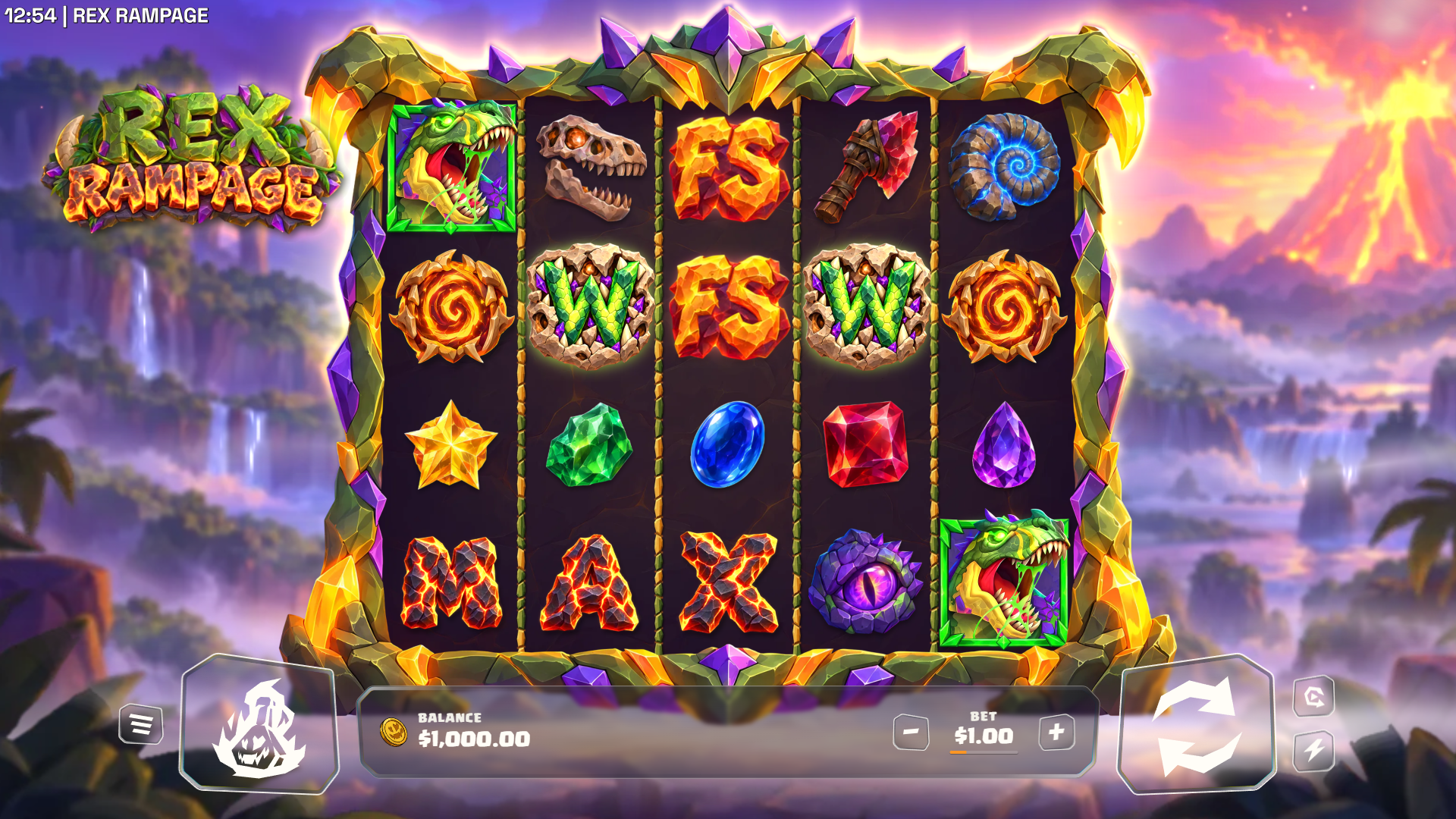 Rex Rampage slot gameplay reels