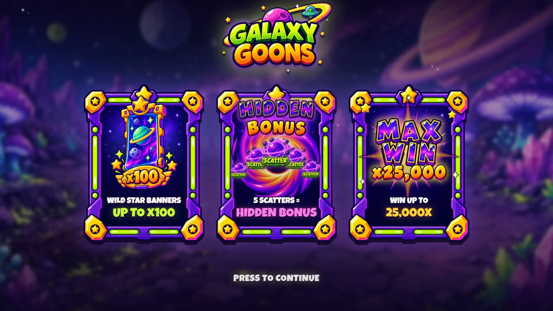 Galaxy Goons slot intro screen