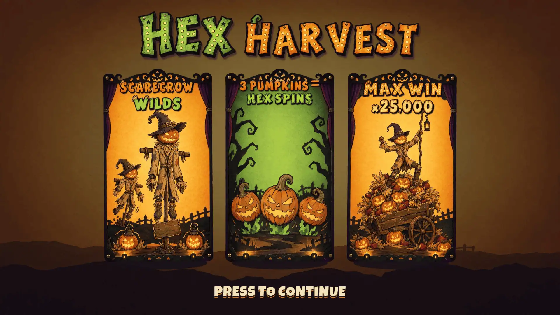 Hex Harvest slot intro screen