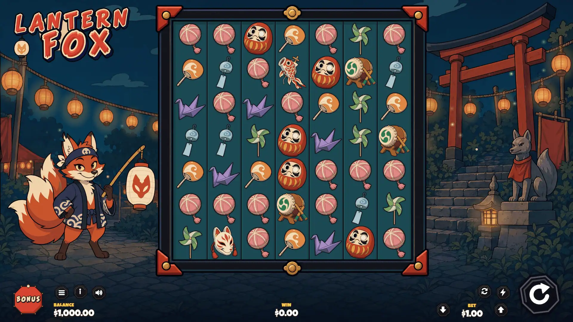 Lantern Fox slot gameplay reels