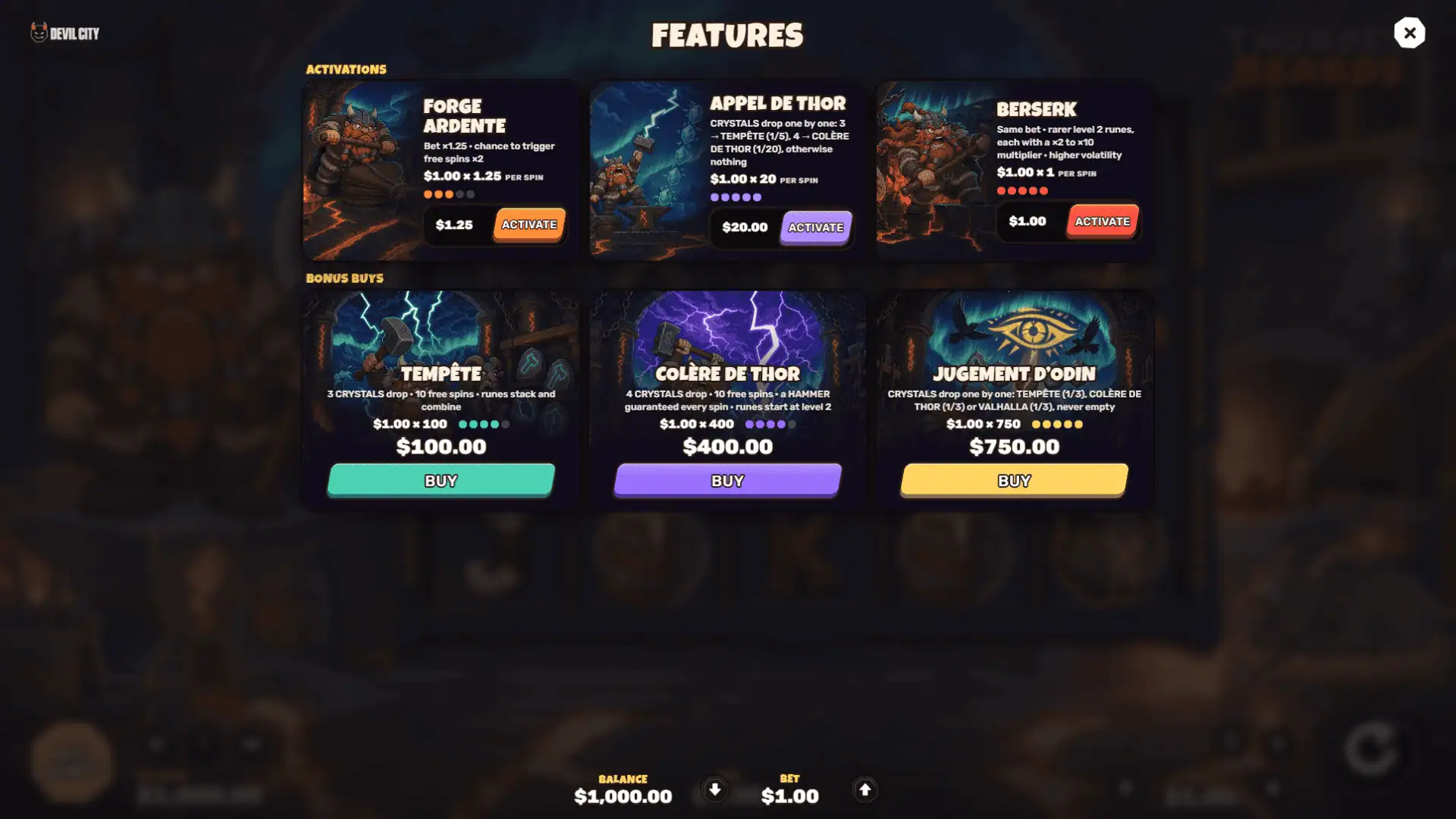 Thunder Beards bonus buy menu