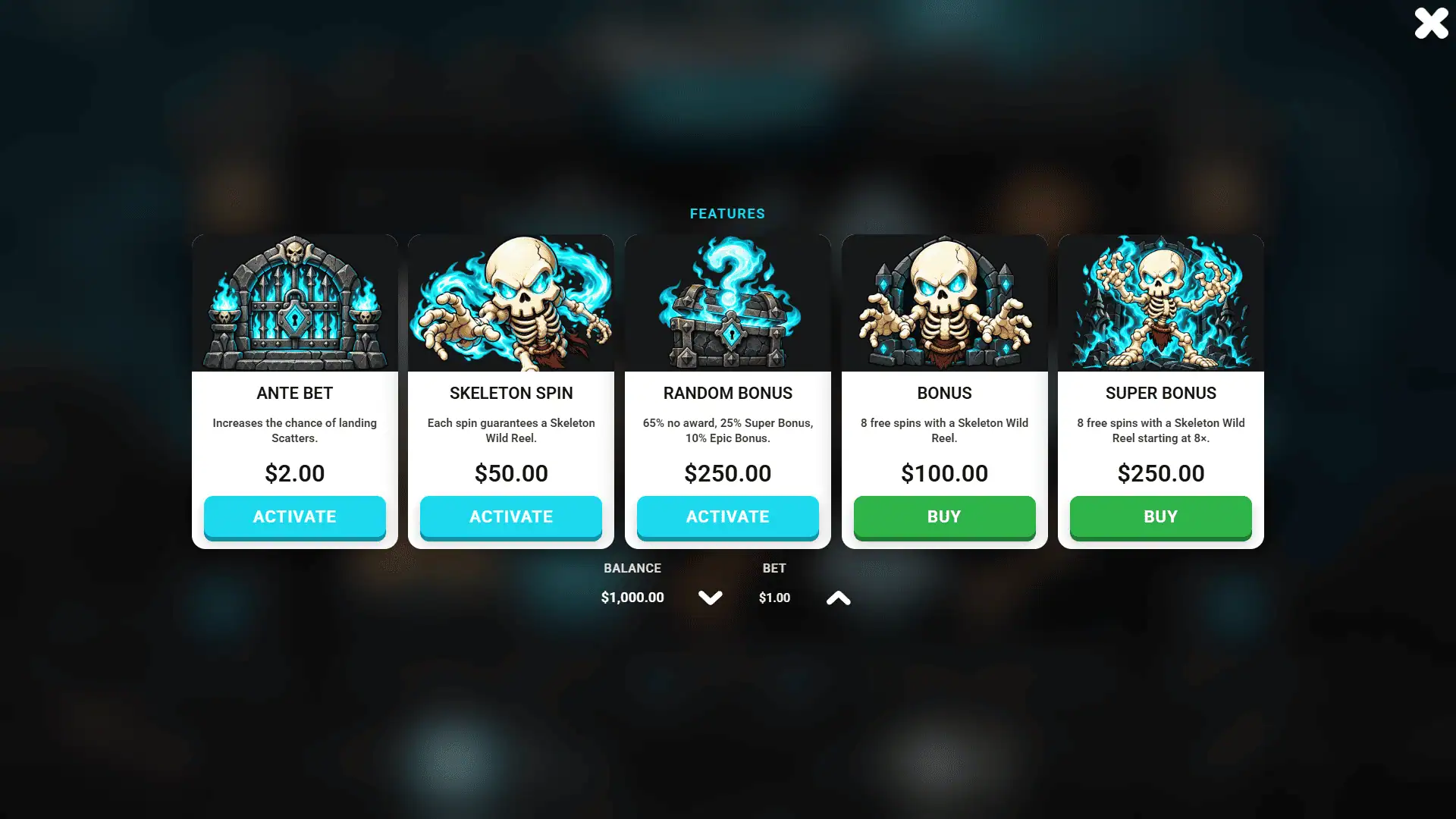Skeleton Crypt bonus buy menu