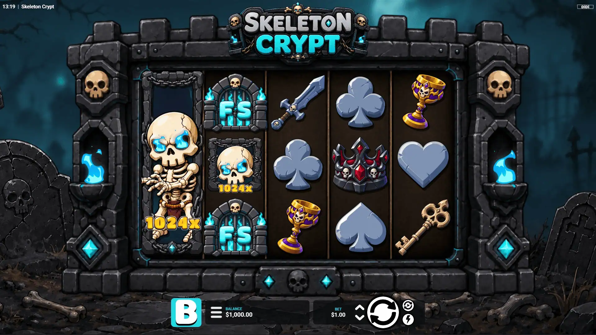 Skeleton Crypt slot gameplay reels