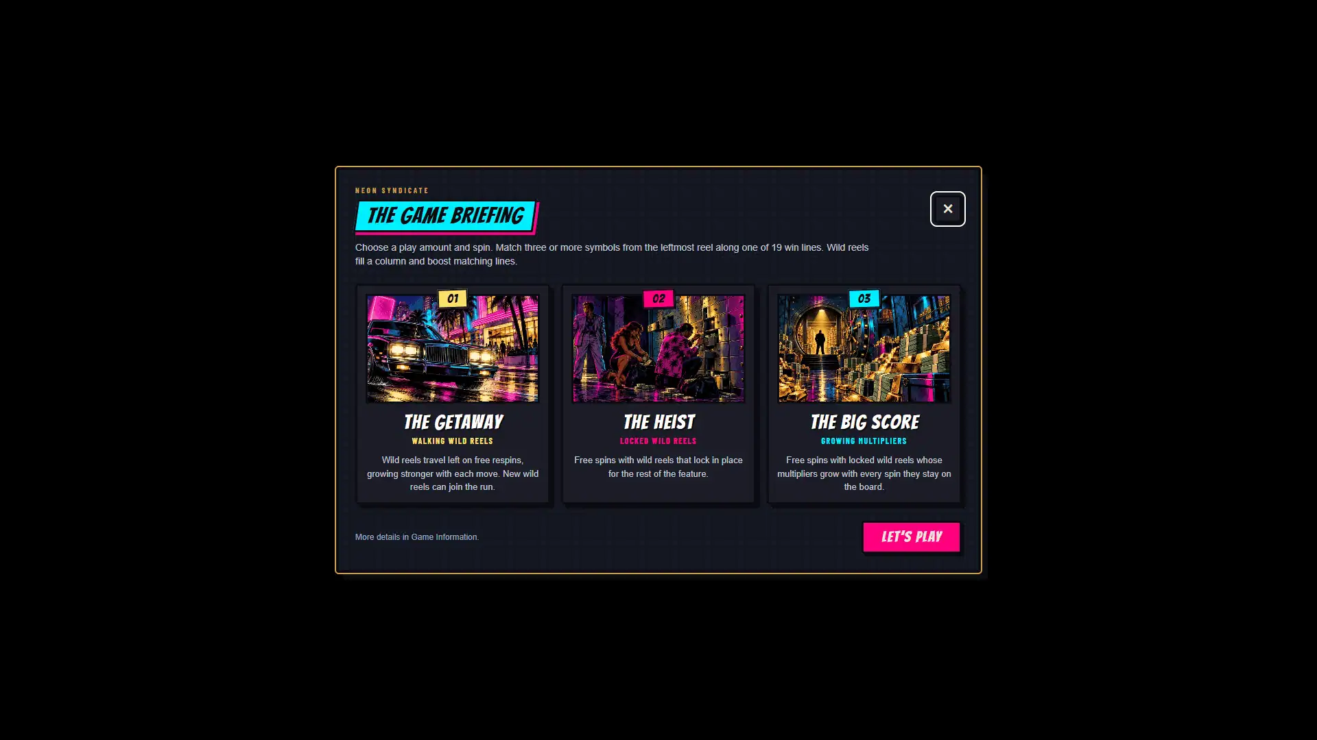 Neon Syndicate slot intro screen
