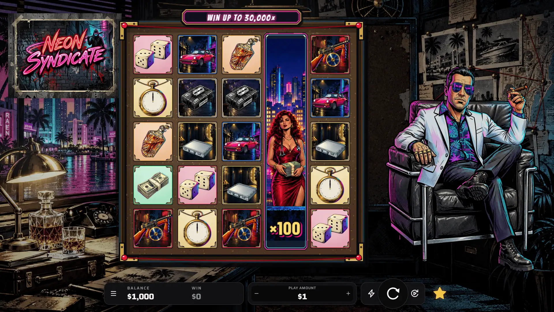 Neon Syndicate slot gameplay reels