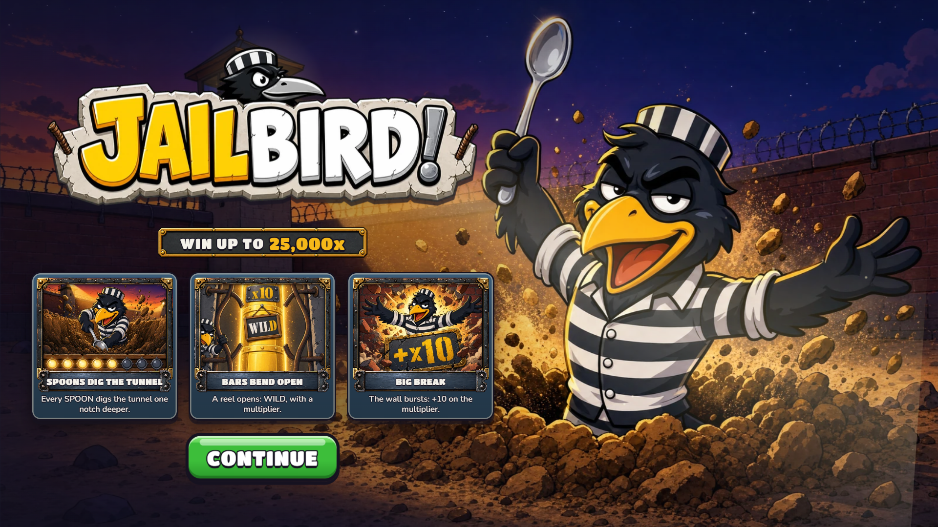Jailbird slot intro screen