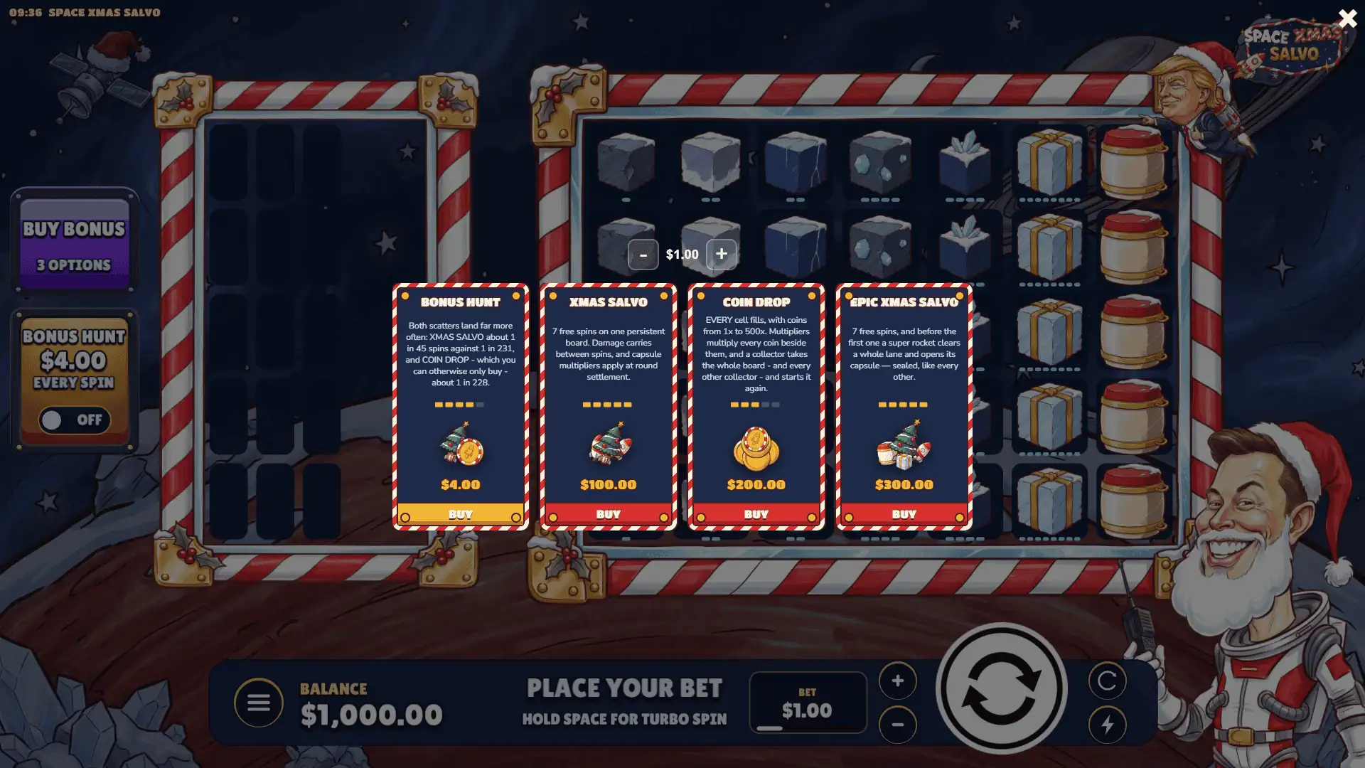 Space Xmas bonus buy menu