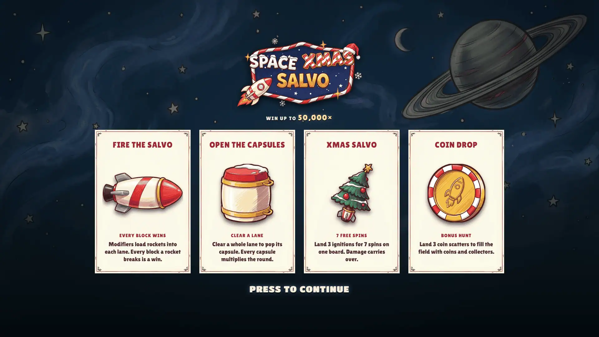 Space Xmas slot intro screen
