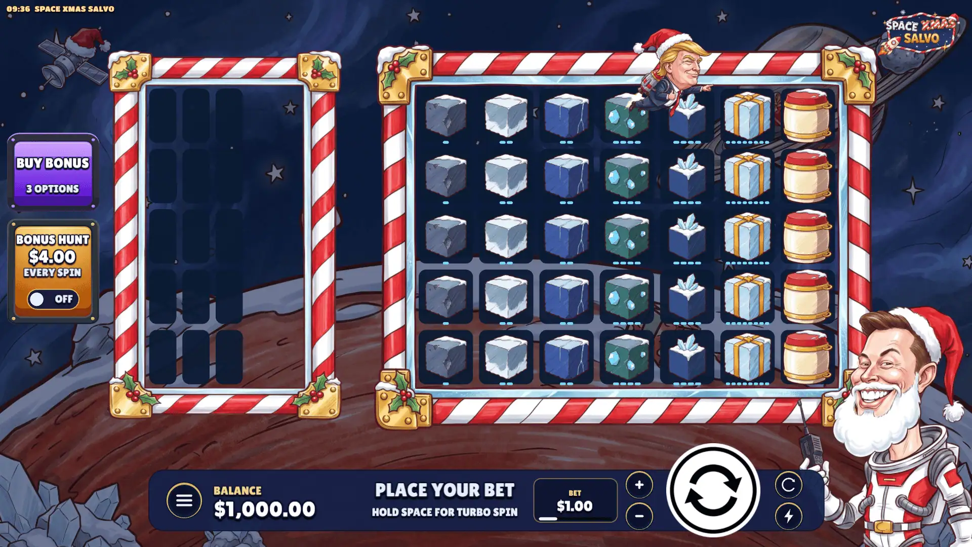 Space Xmas slot gameplay reels