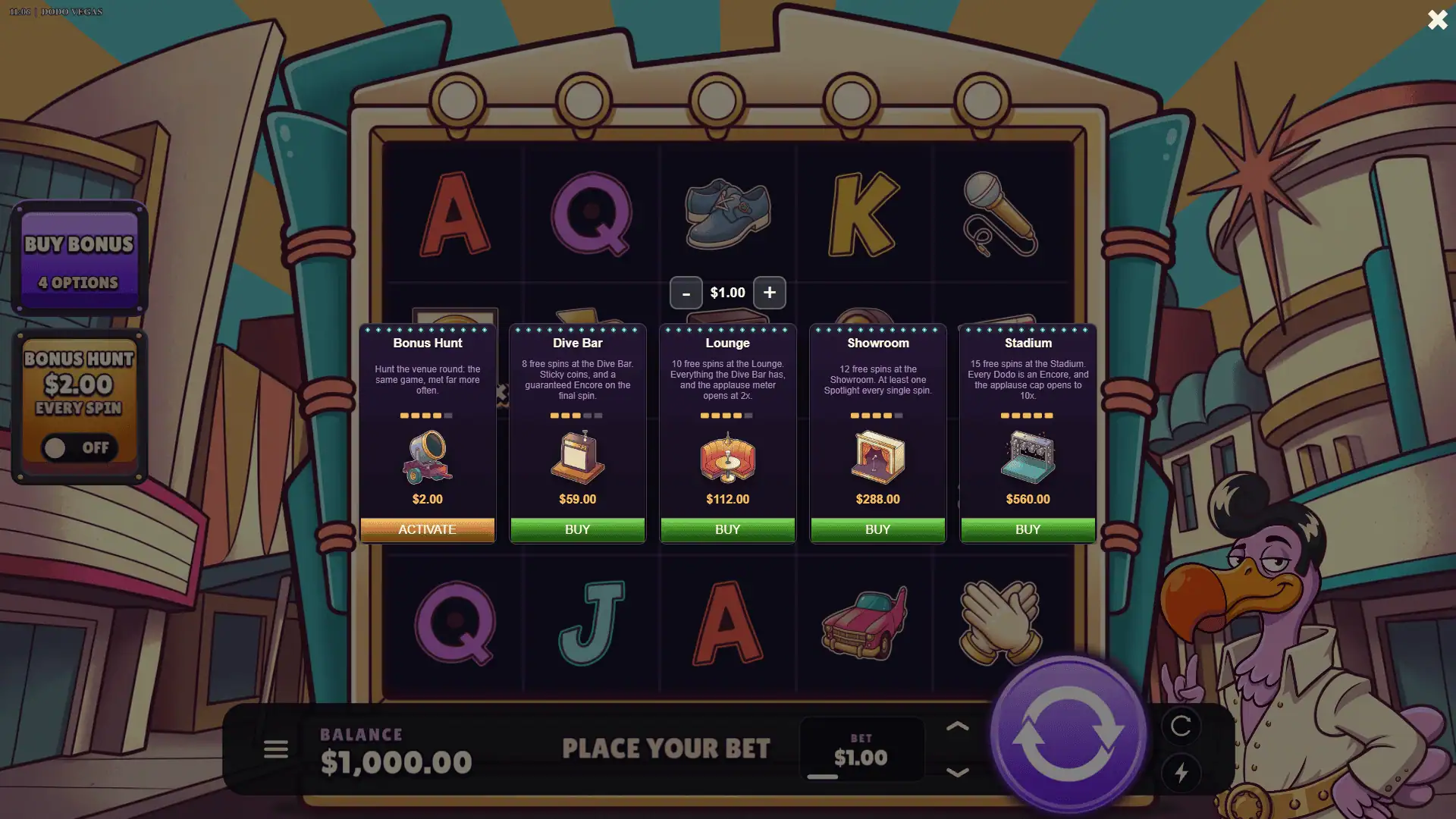 Viva Las Dodo bonus buy menu