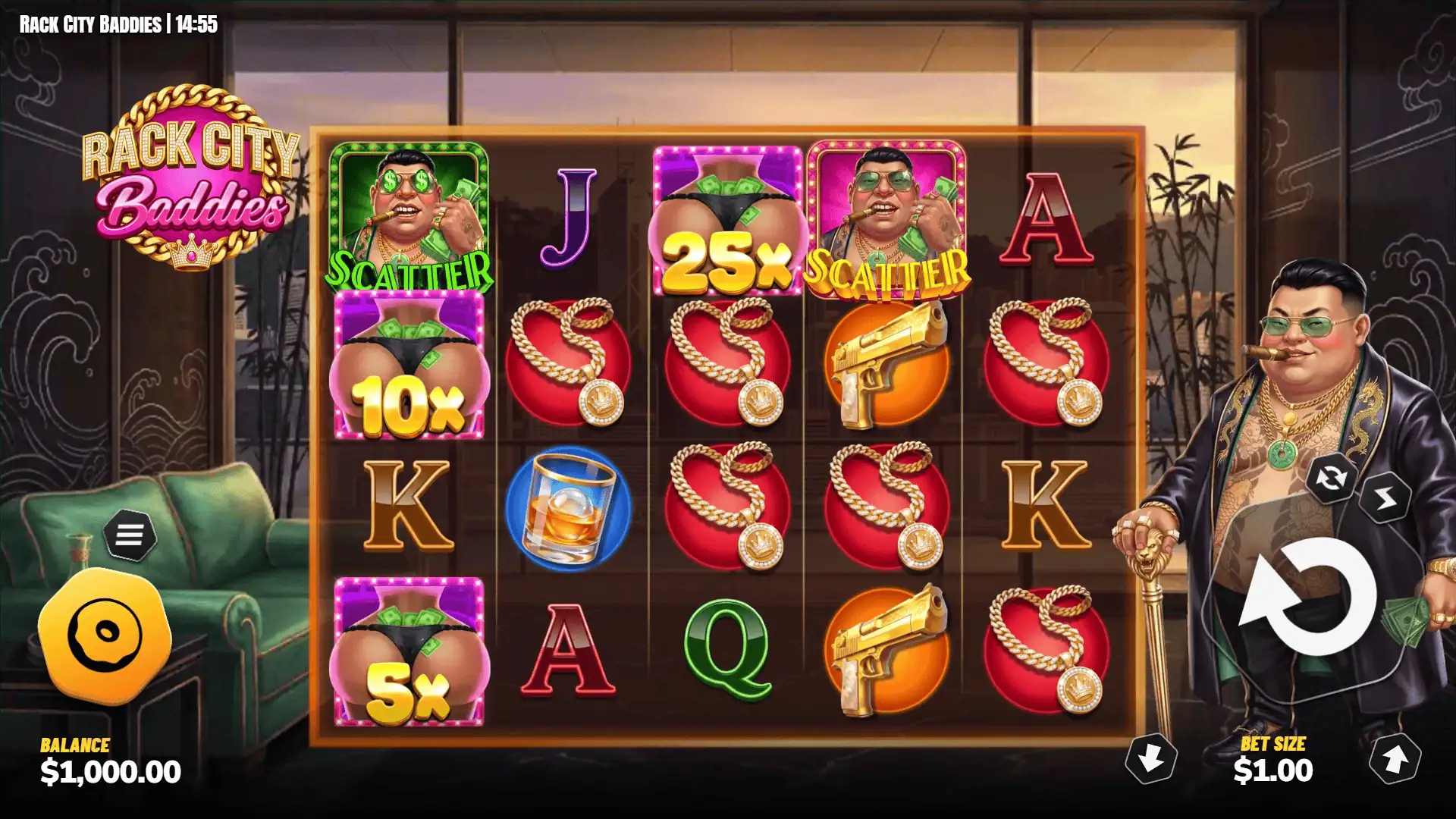 Rack City Baddies slot gameplay reels