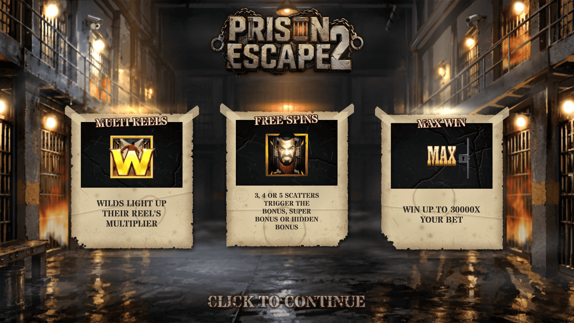 Prison Escape 2 slot intro screen