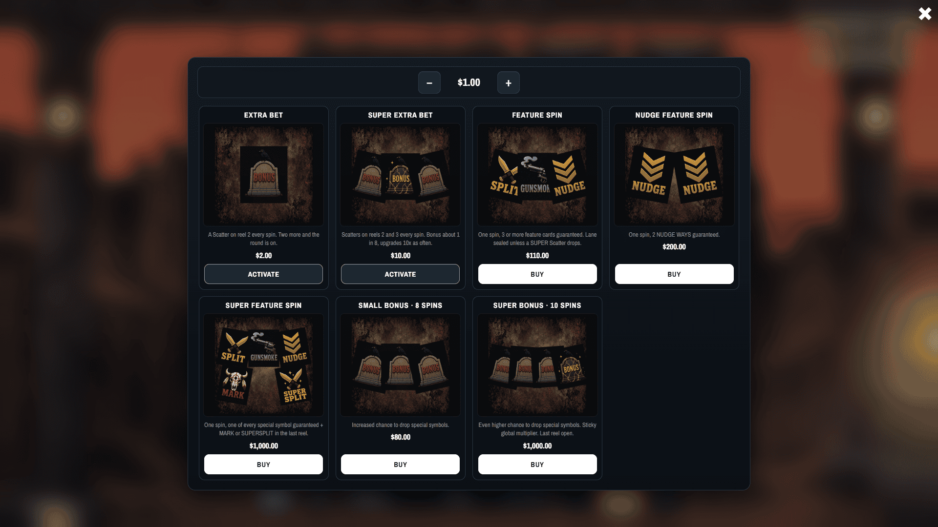 Tombstone Reborn bonus buy menu