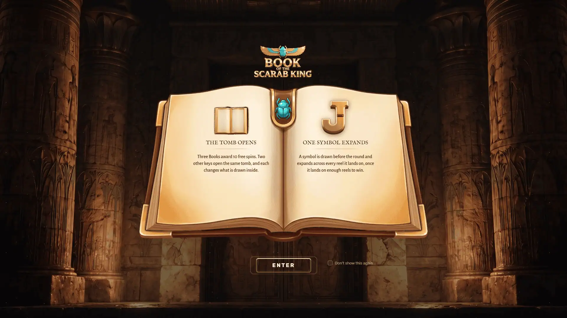 Book of the Scarab King slot intro screen