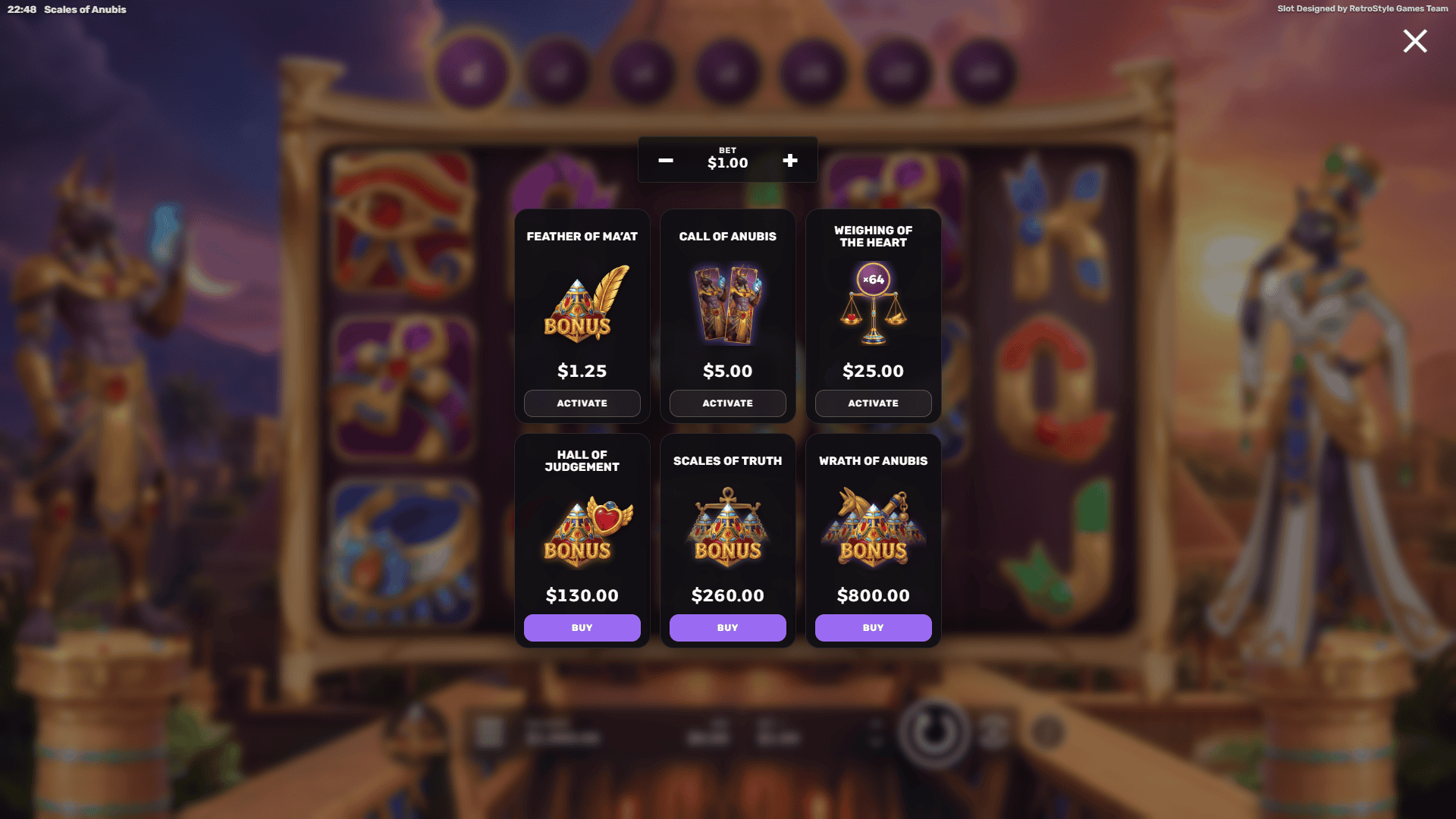 Scales of Anubis bonus buy menu