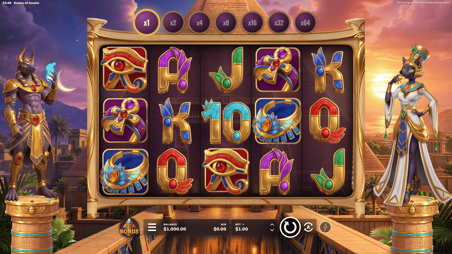 Scales of Anubis slot gameplay reels
