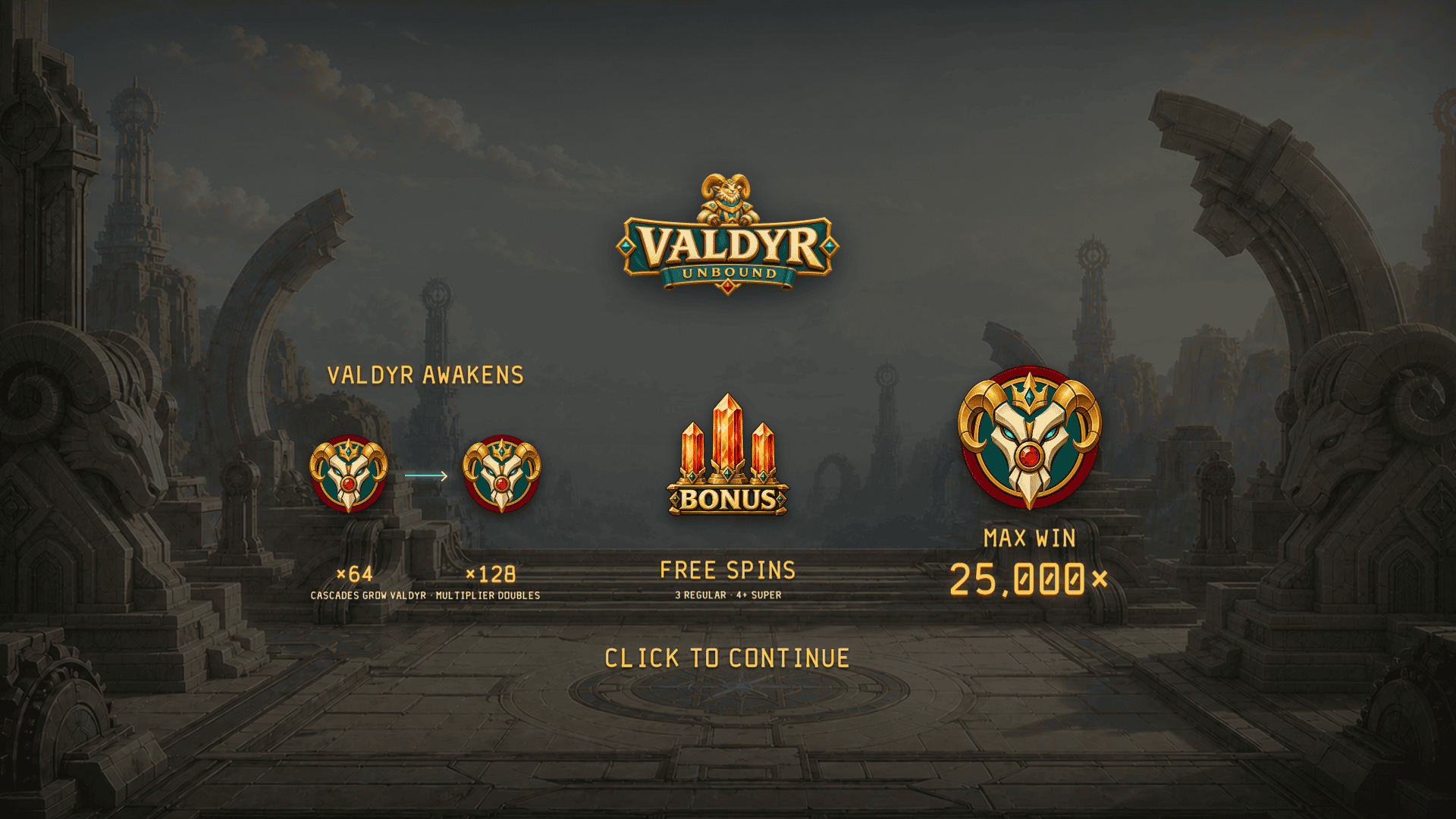Valdyr Unbound slot intro screen