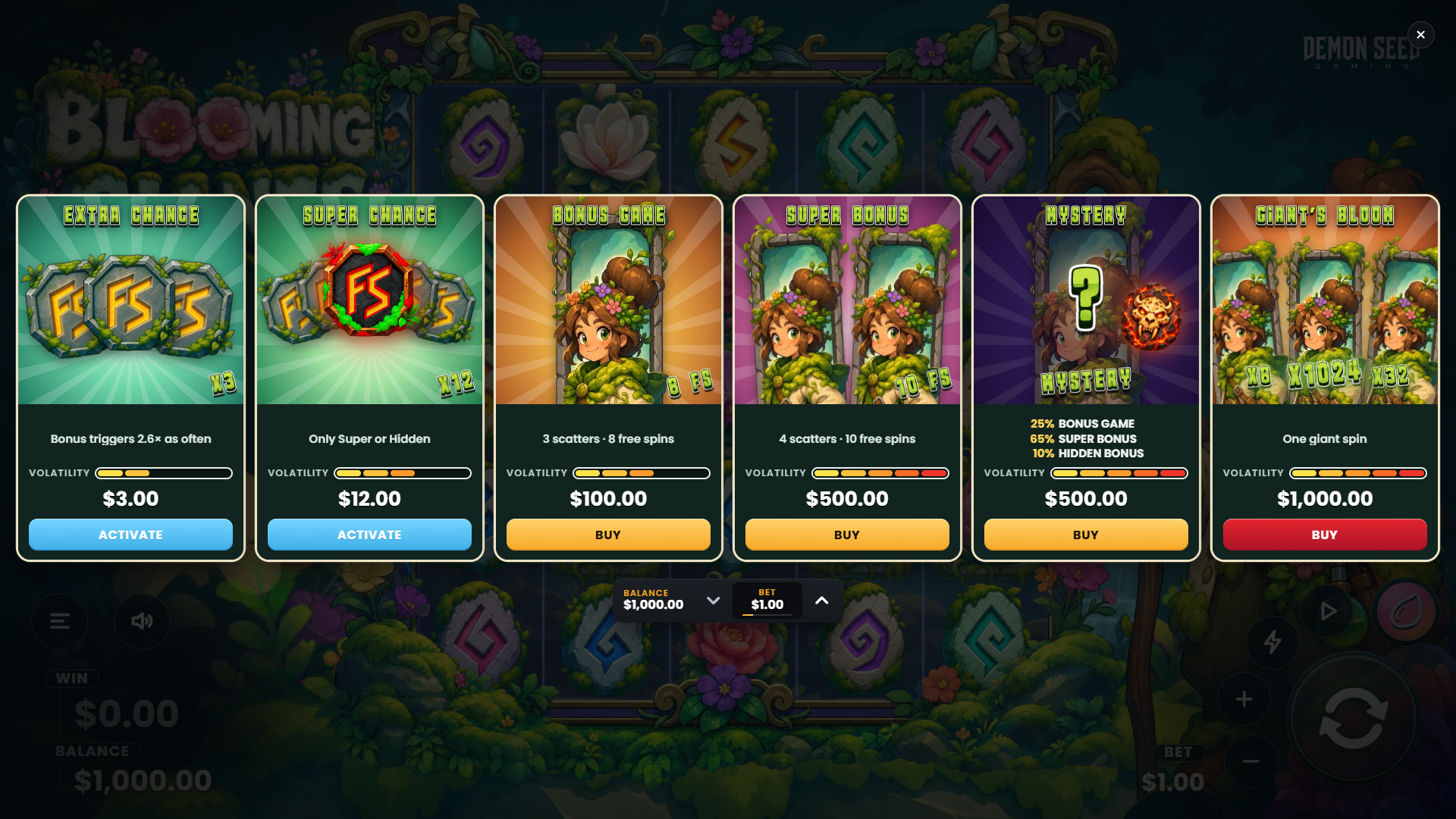 Blooming Giants bonus buy menu