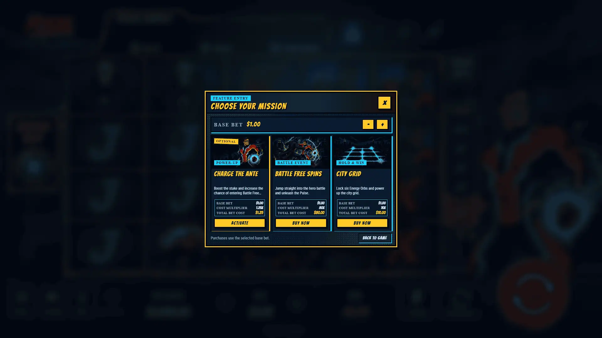 PULSE: Battle for New York bonus buy menu