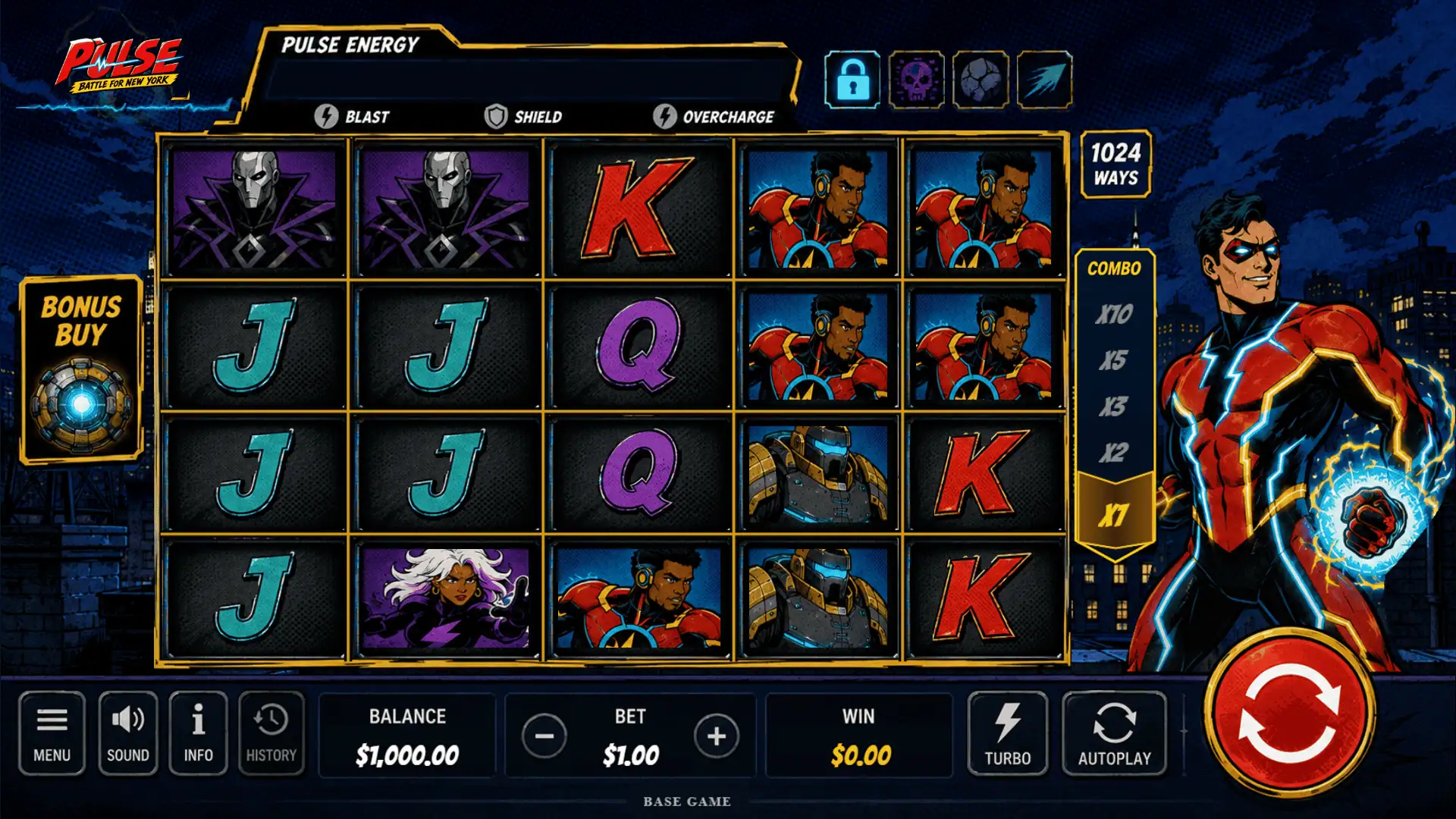 PULSE: Battle for New York slot gameplay reels