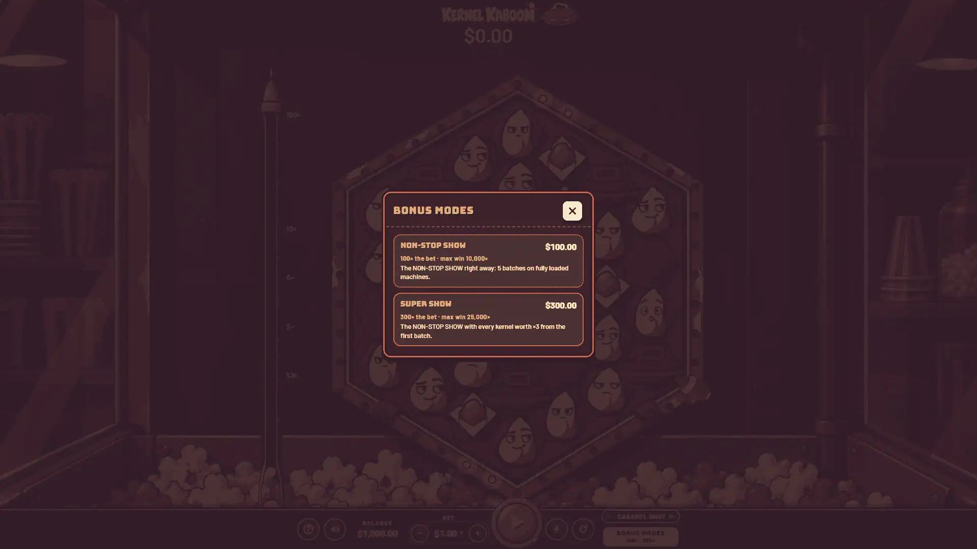 Kernel Kaboom bonus buy menu