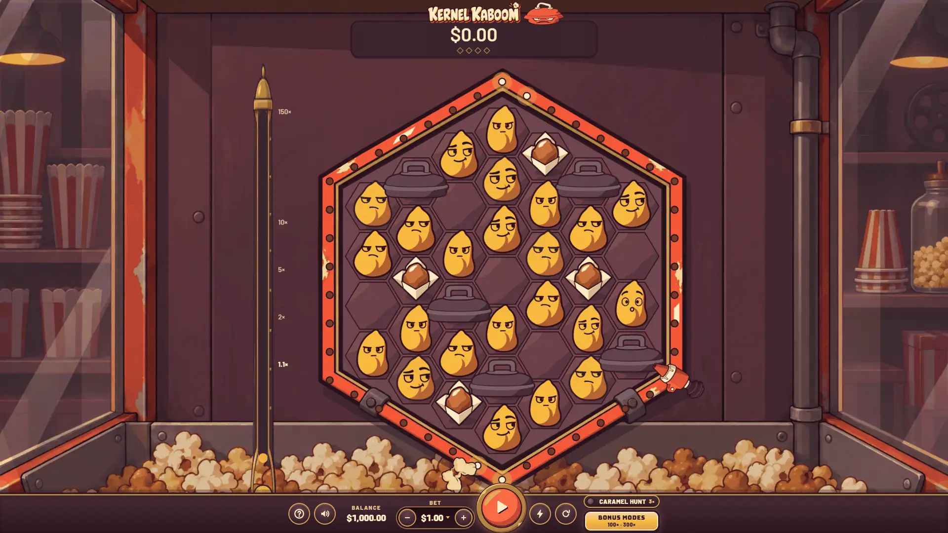 Kernel Kaboom gameplay screen with its octagonal popping machine