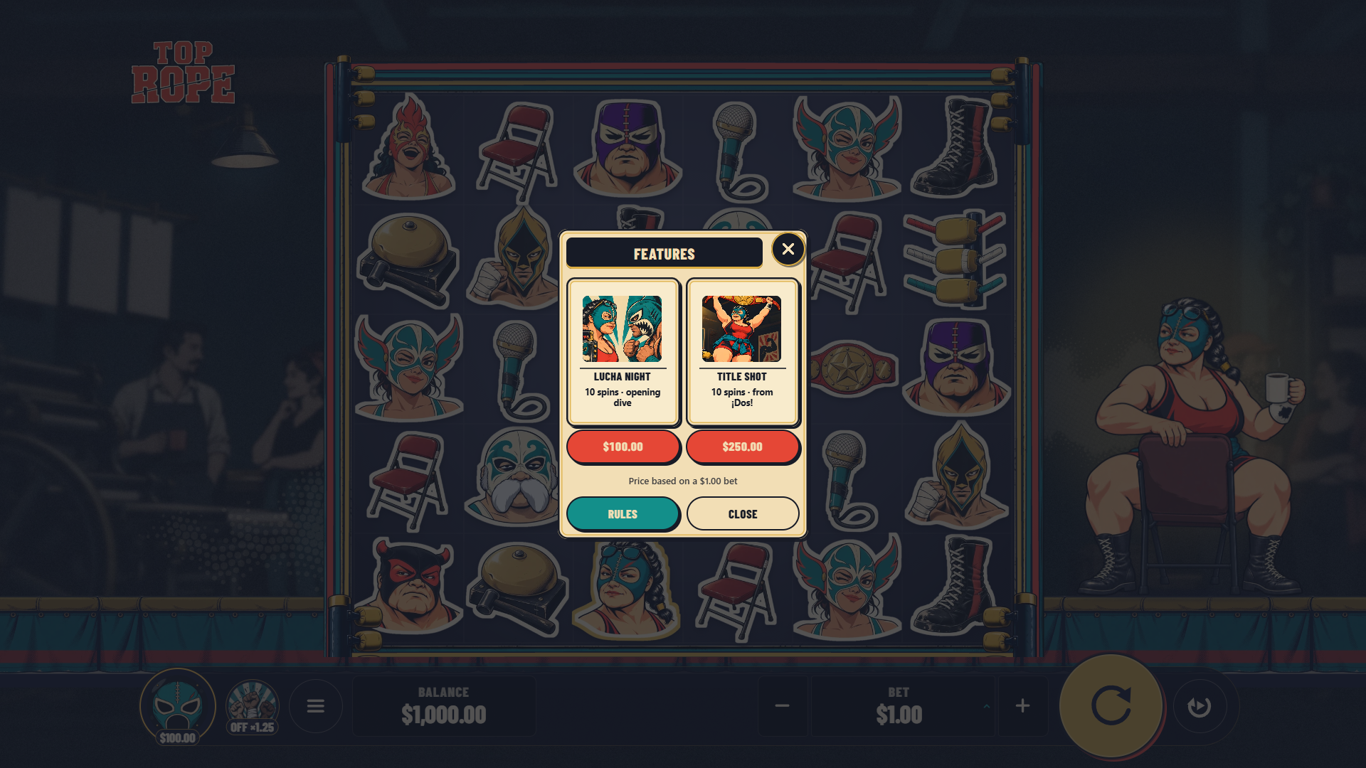Top Rope bonus buy menu
