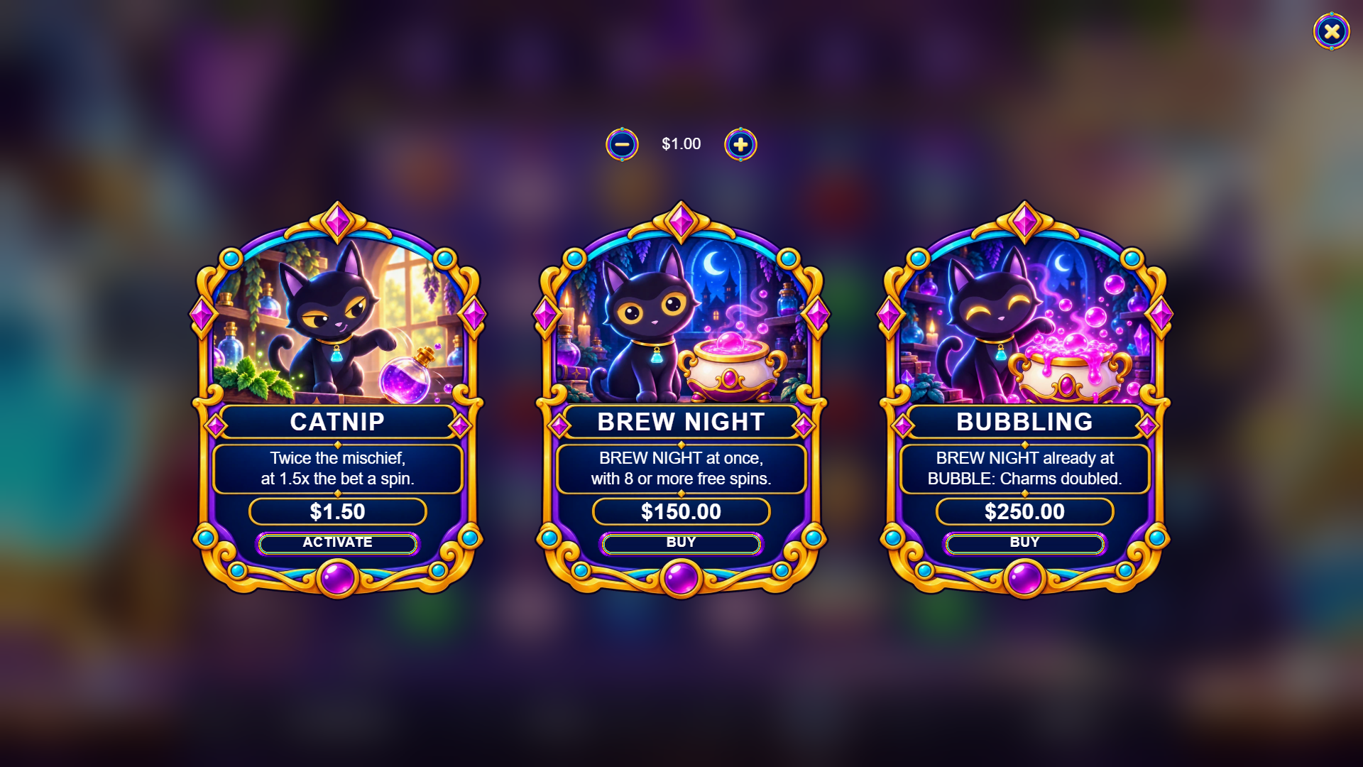 Bottled Magic bonus buy menu
