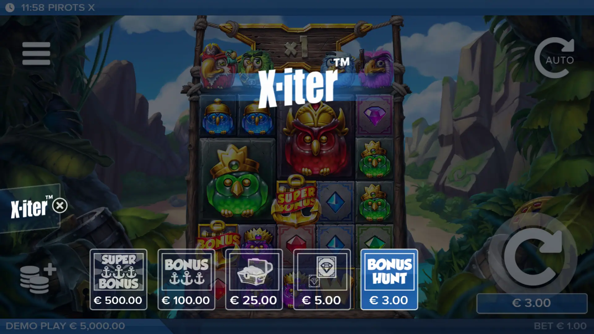 Pirots X bonus buy menu