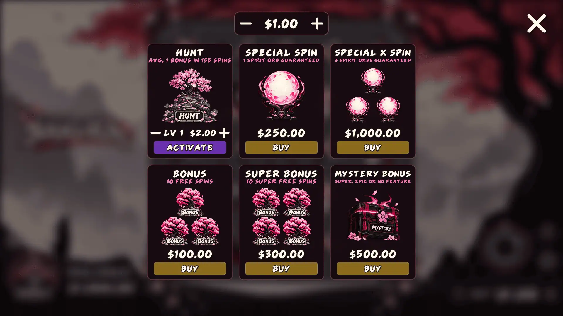 The Last Sakura bonus buy menu