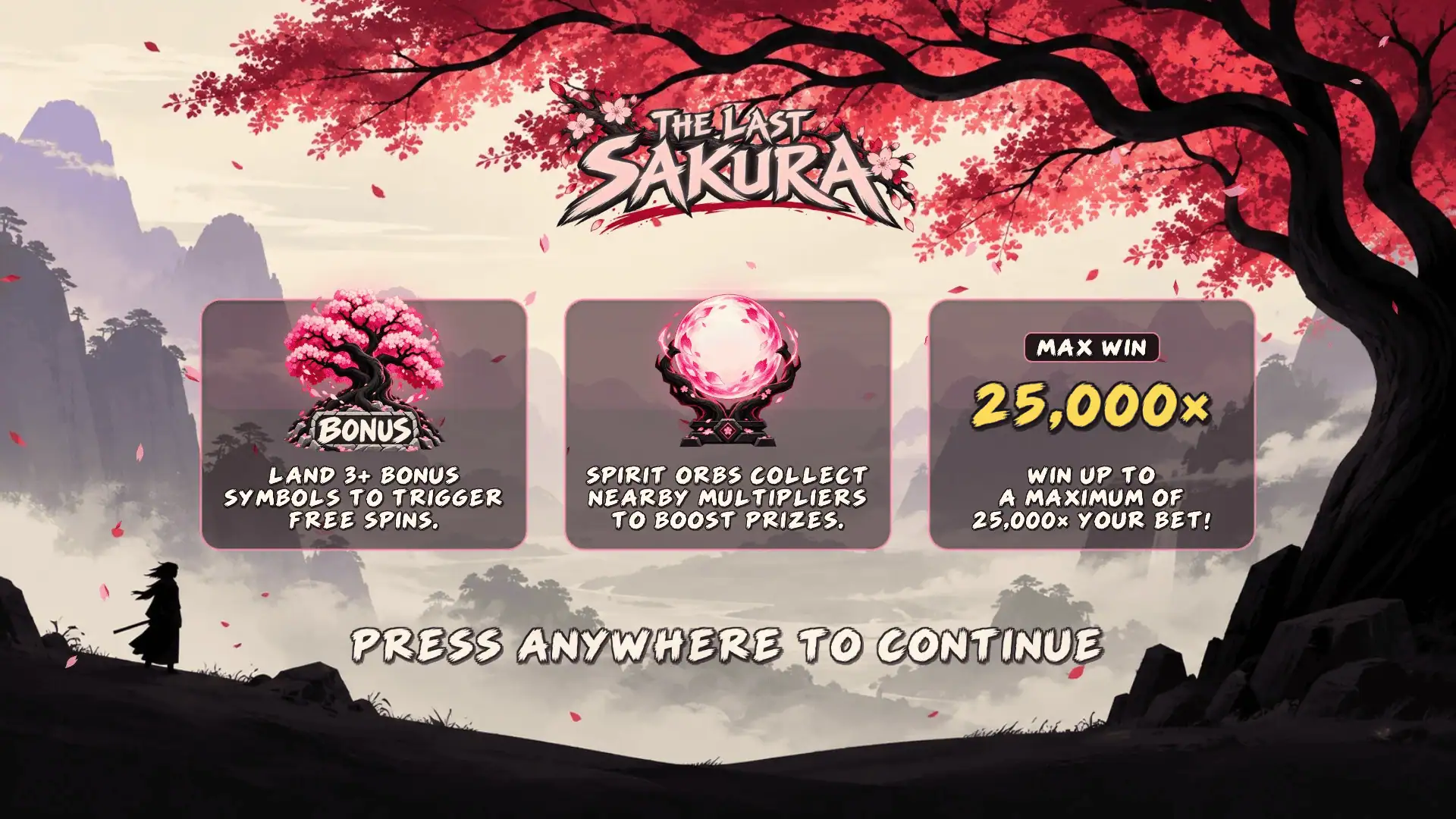 The Last Sakura slot intro screen