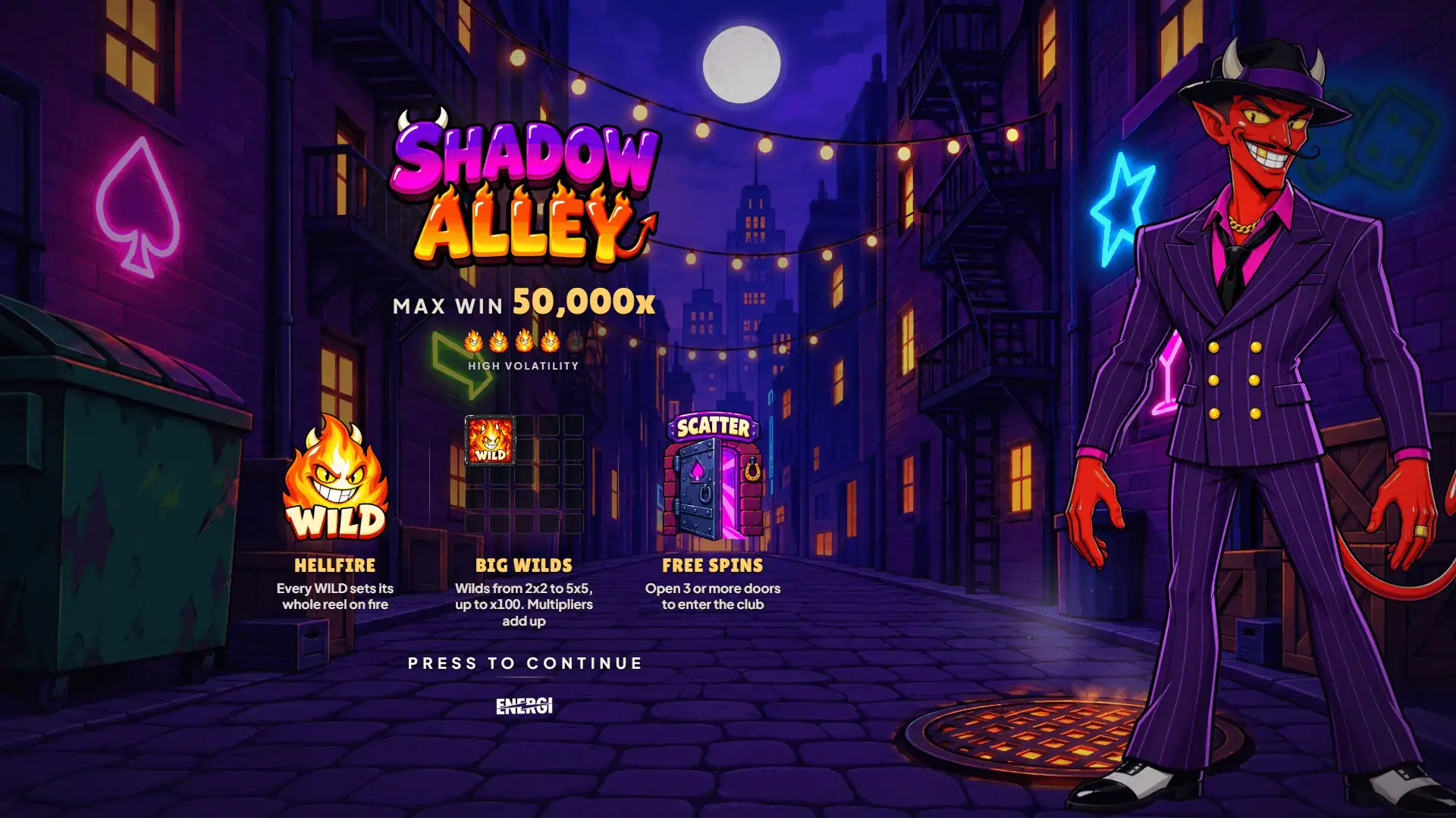 Shadow Alley slot intro screen