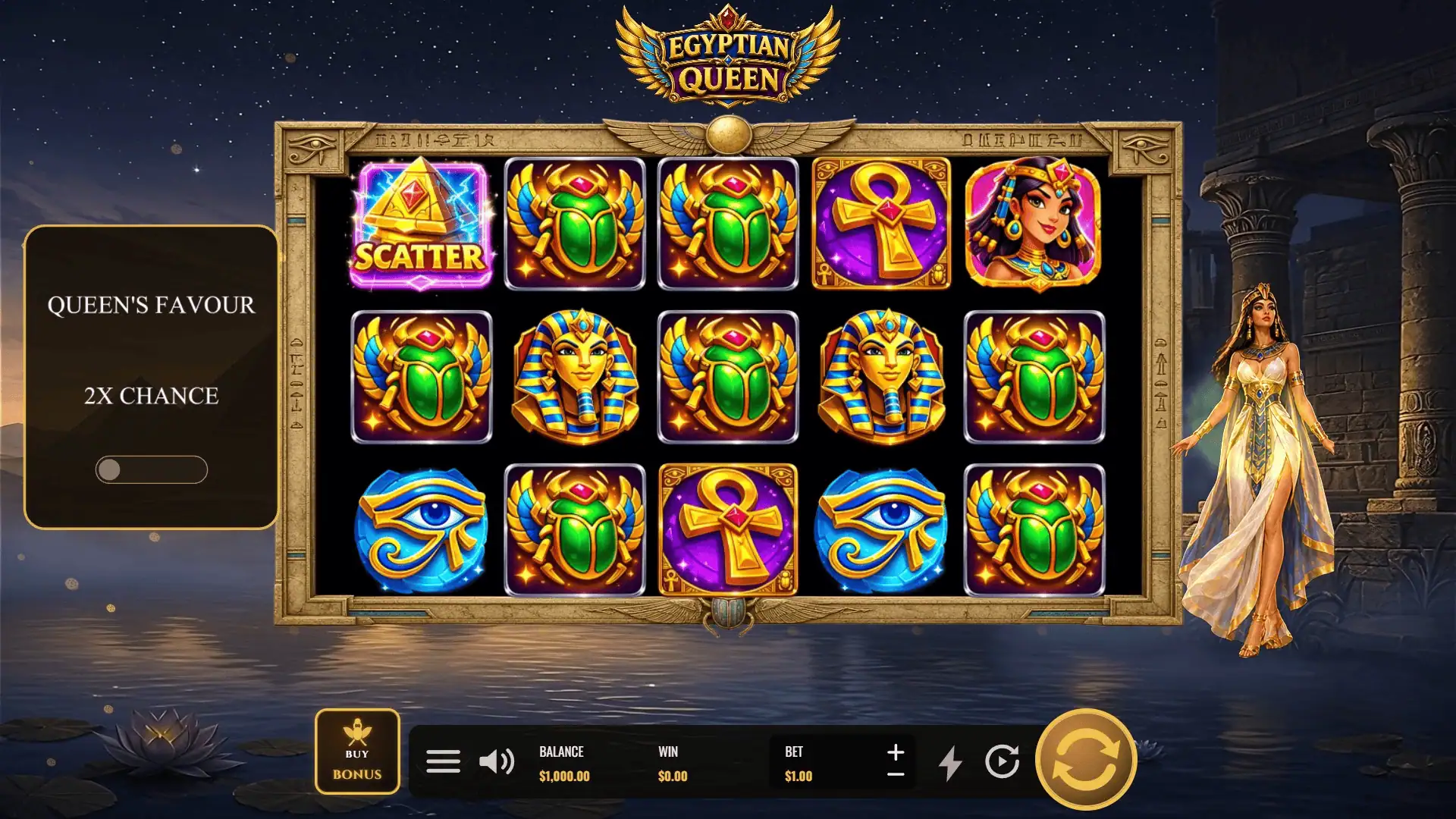 Egyptian Queen slot gameplay reels