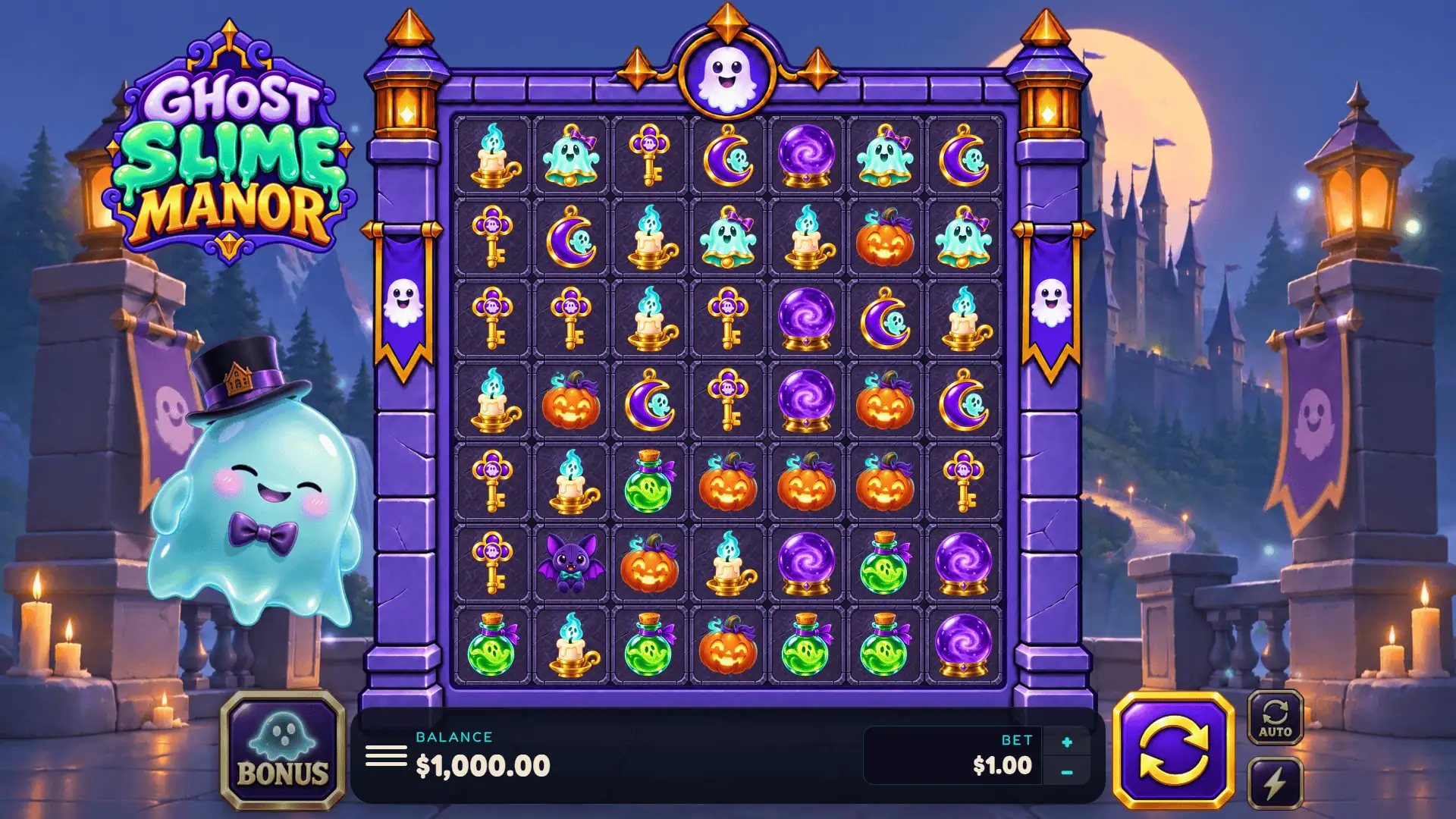 Ghost Slime Manor slot gameplay reels