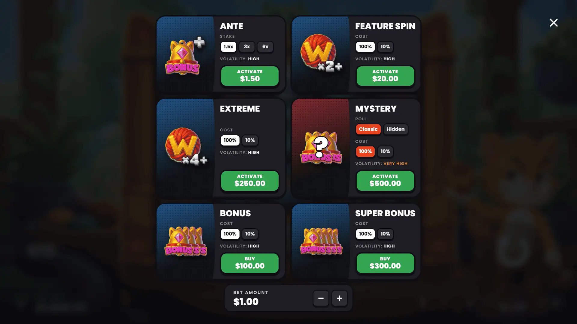 Cat Ball bonus buy menu
