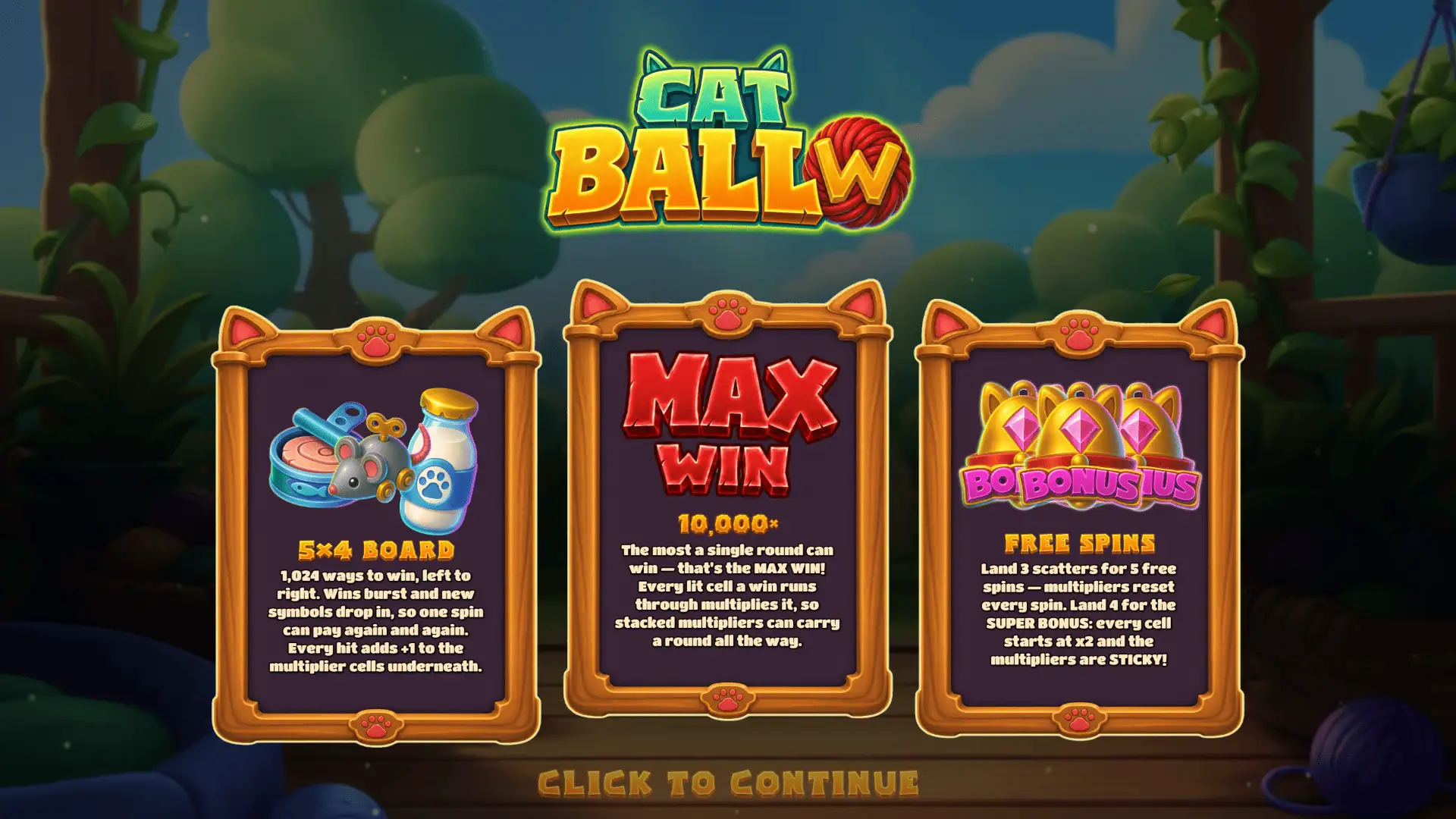 Cat Ball slot intro screen