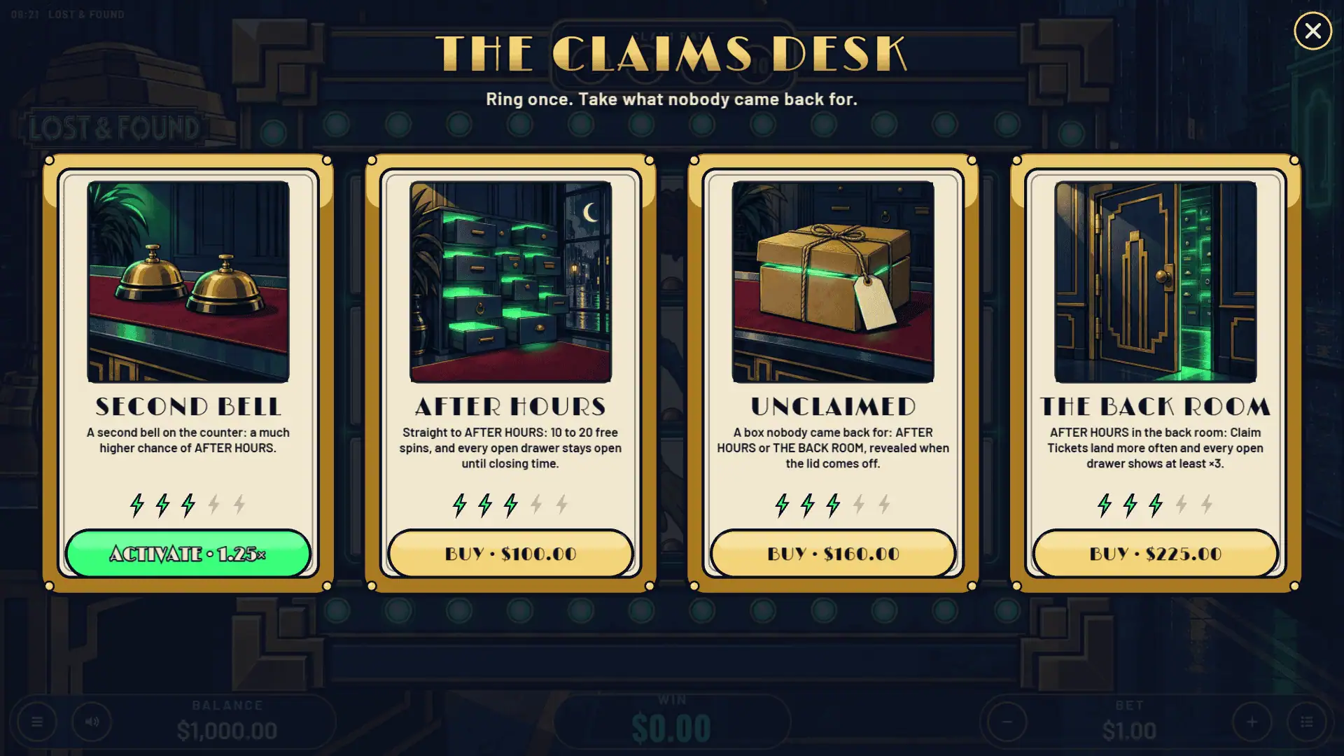 Lost & Found bonus buy menu