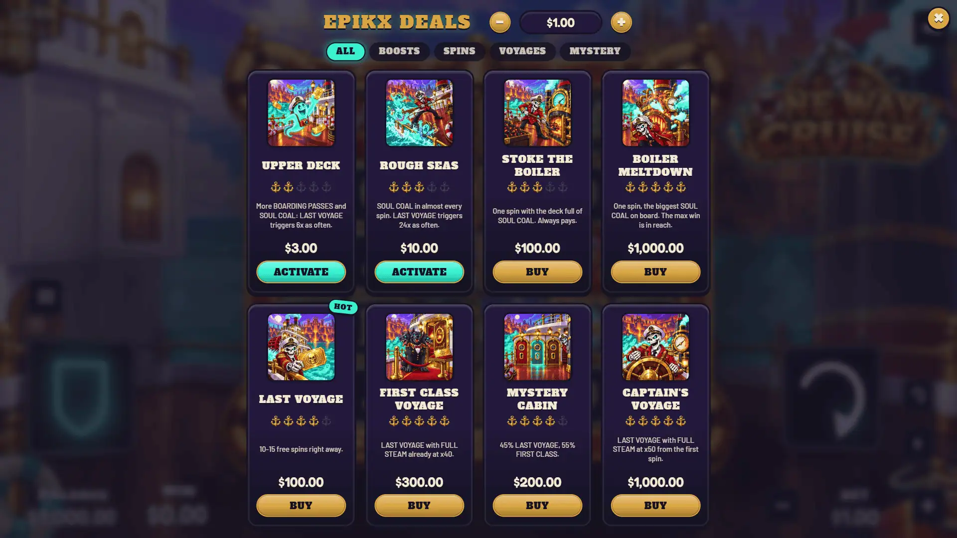 One Way Cruise bonus buy menu