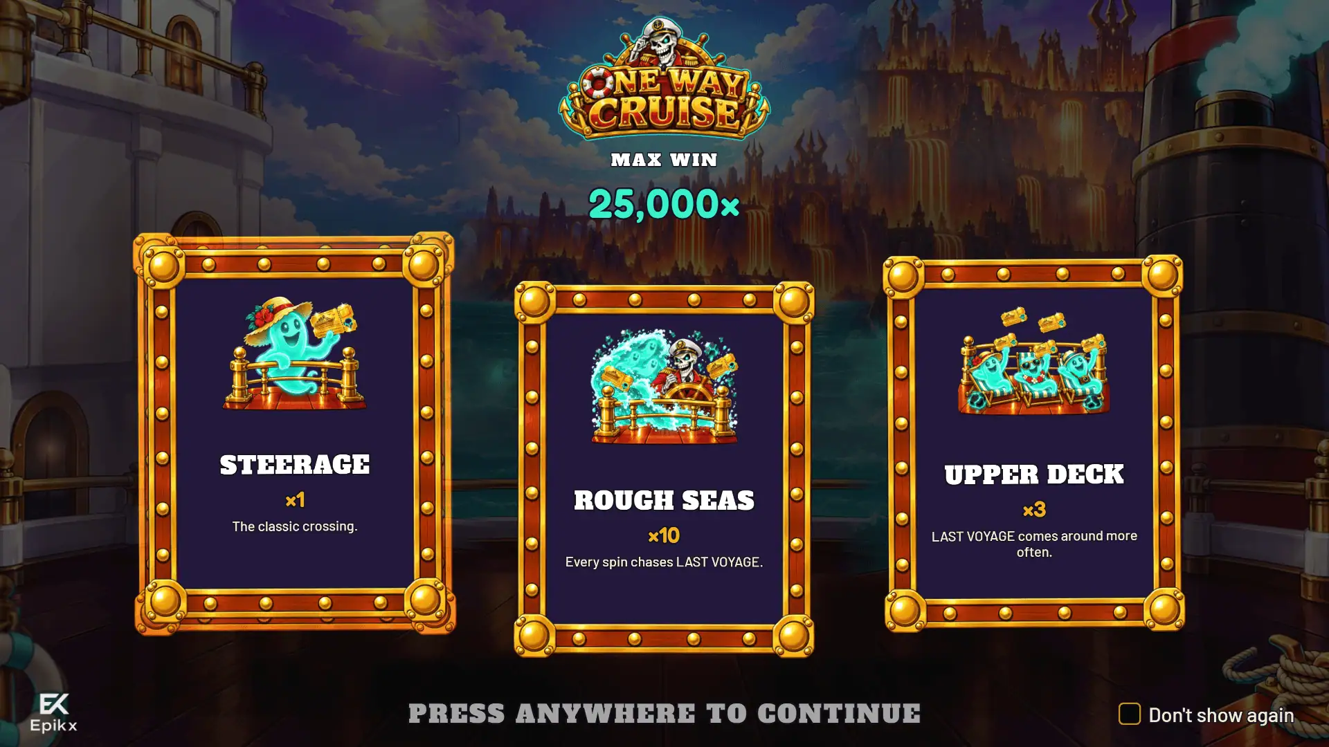 One Way Cruise slot intro screen