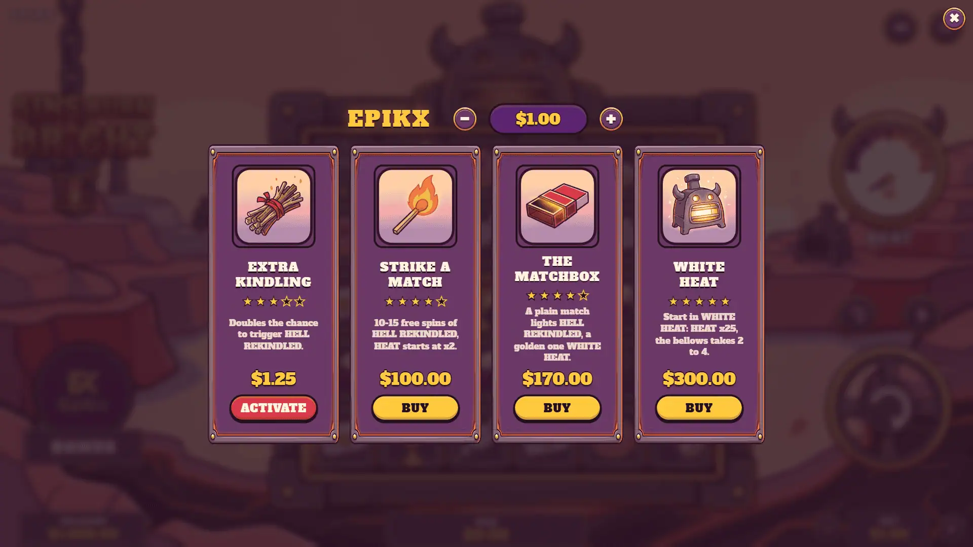 Sins Burn Bright bonus buy menu