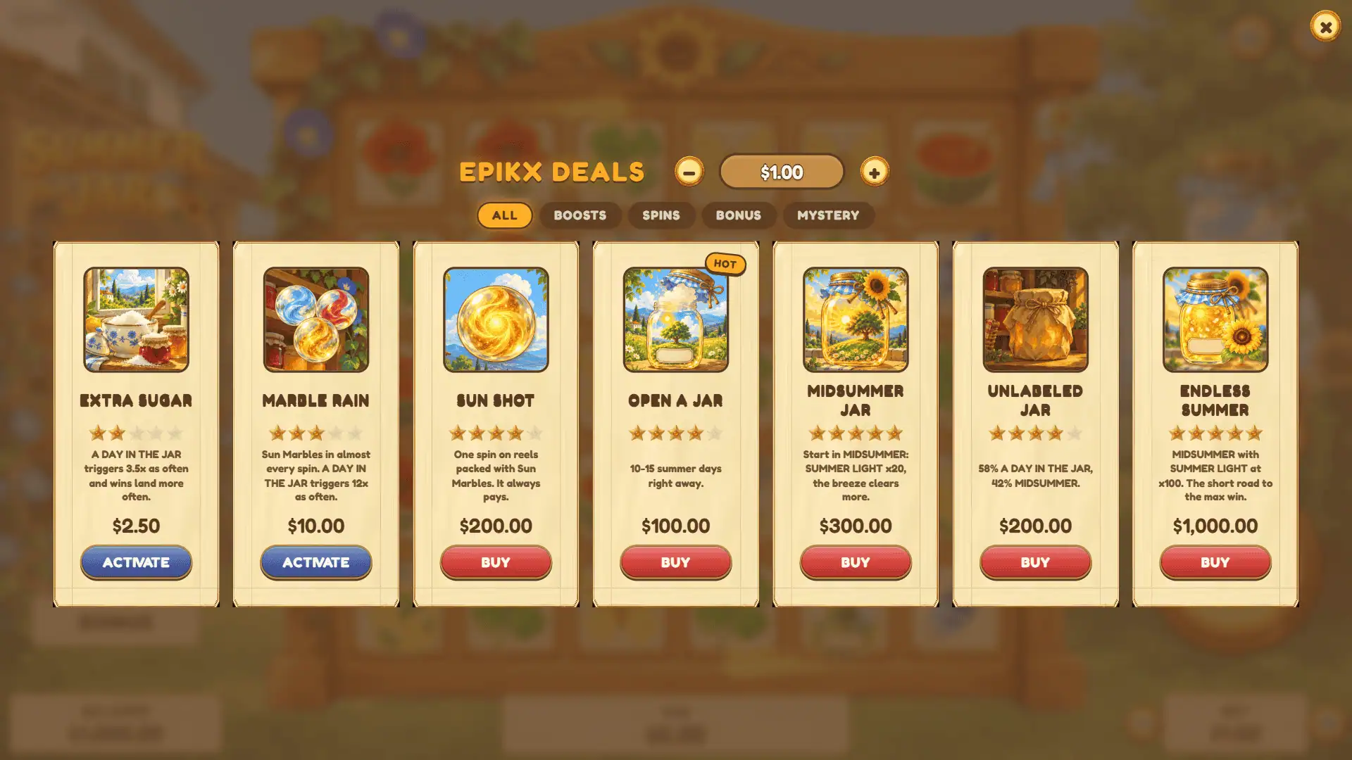 Summer In A Jar bonus buy menu