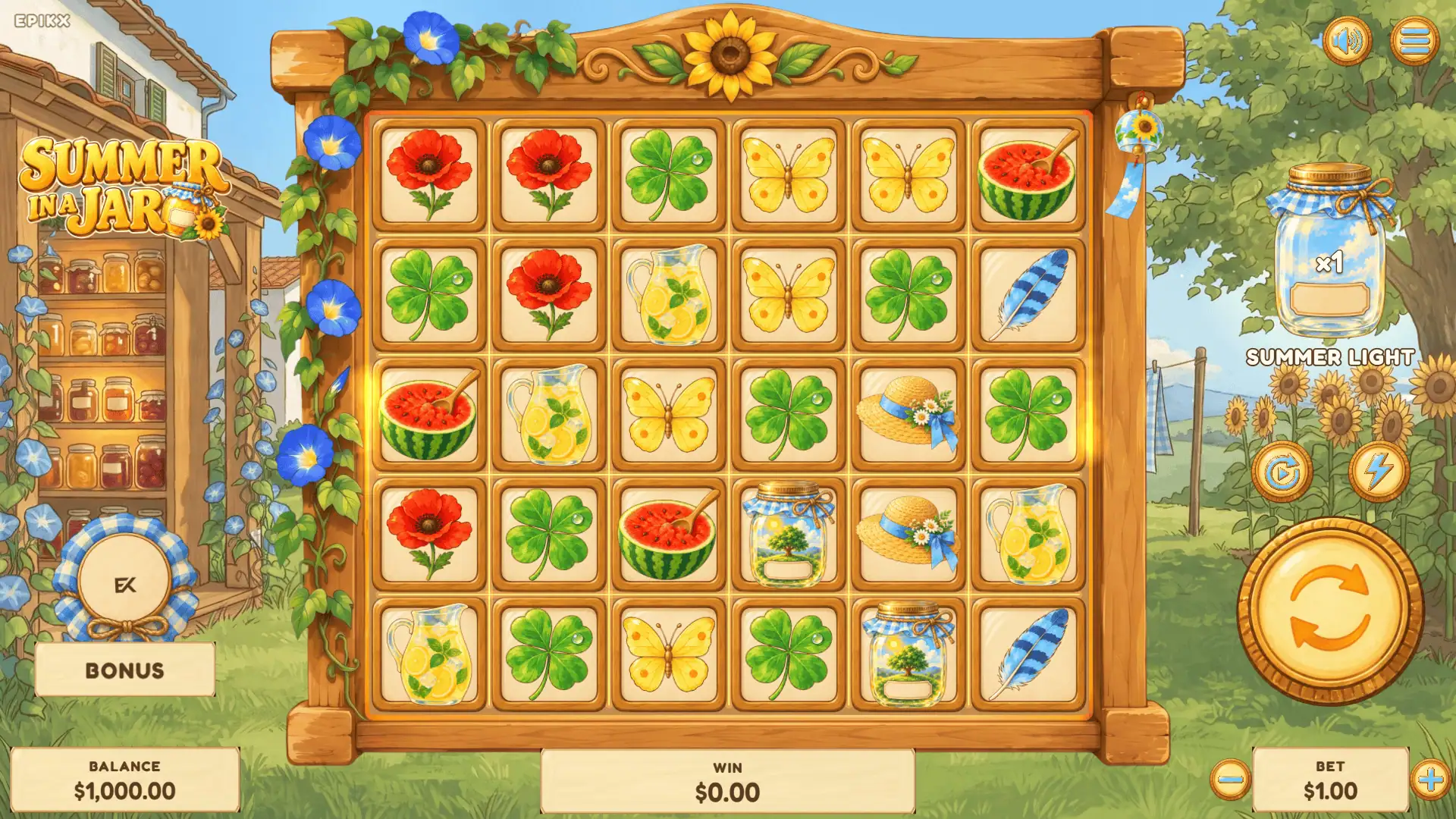 Summer In A Jar slot gameplay reels