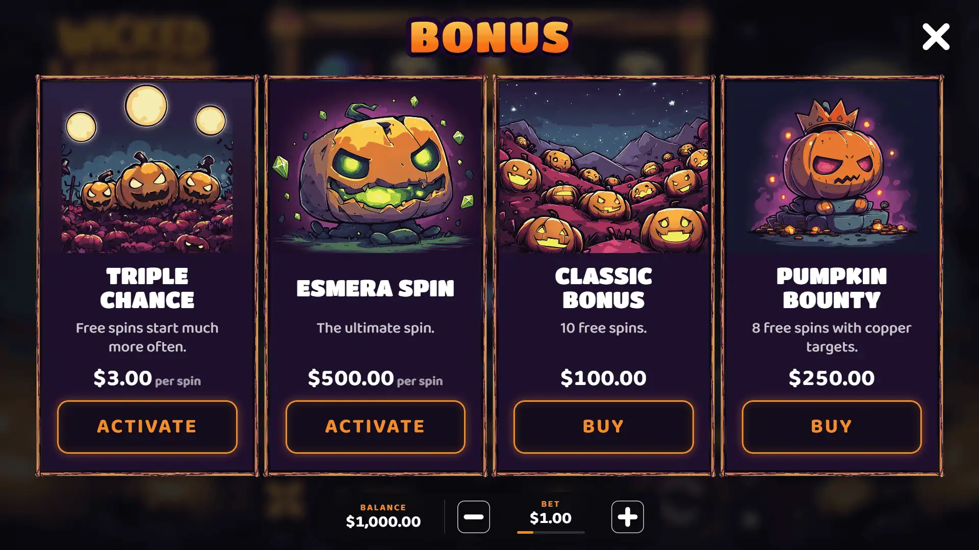 Wicked Lanterns bonus buy menu