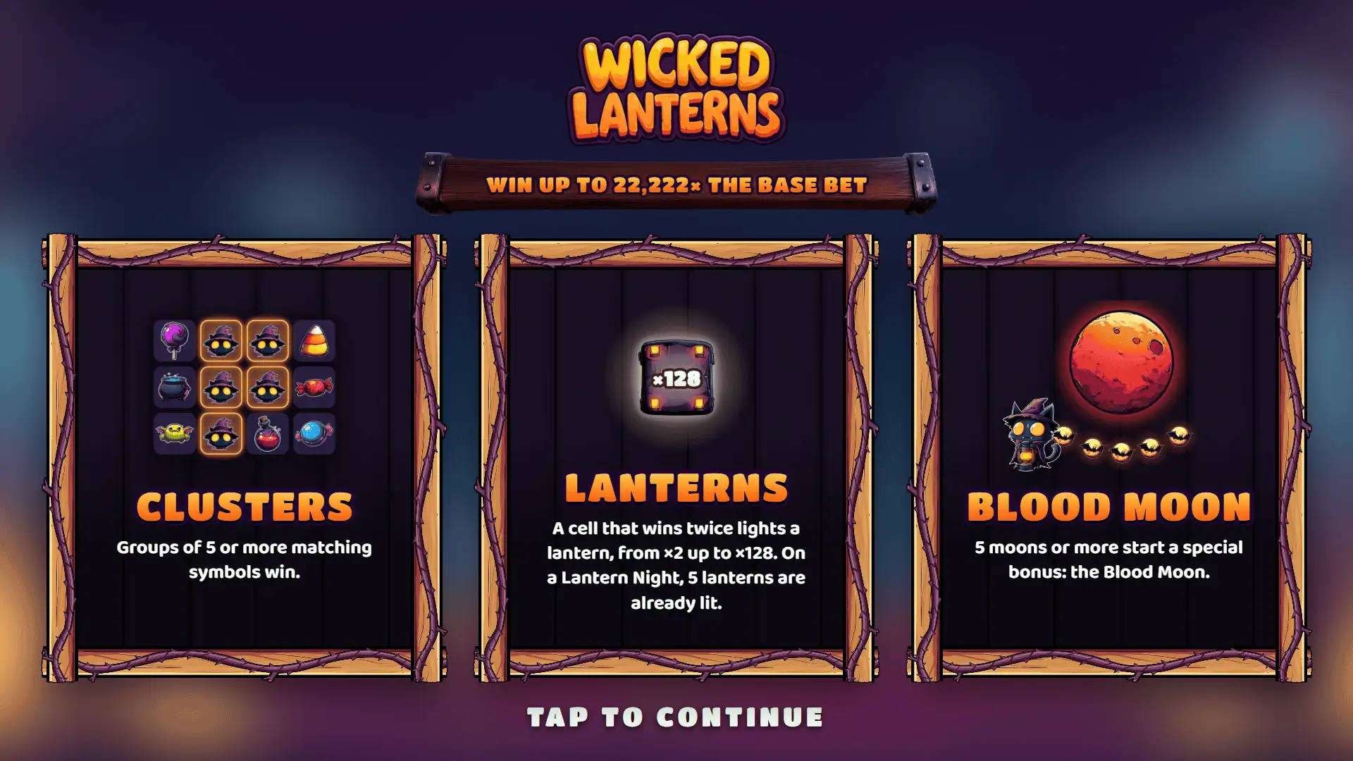 Wicked Lanterns slot intro screen